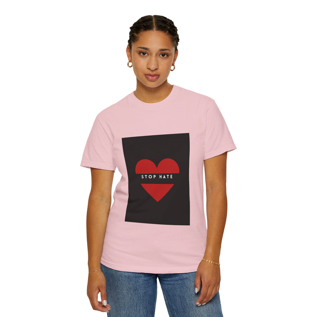 Stop Hate Heart T-Shirt — Red Heart Graphic Tee for Anti-Hate Awareness