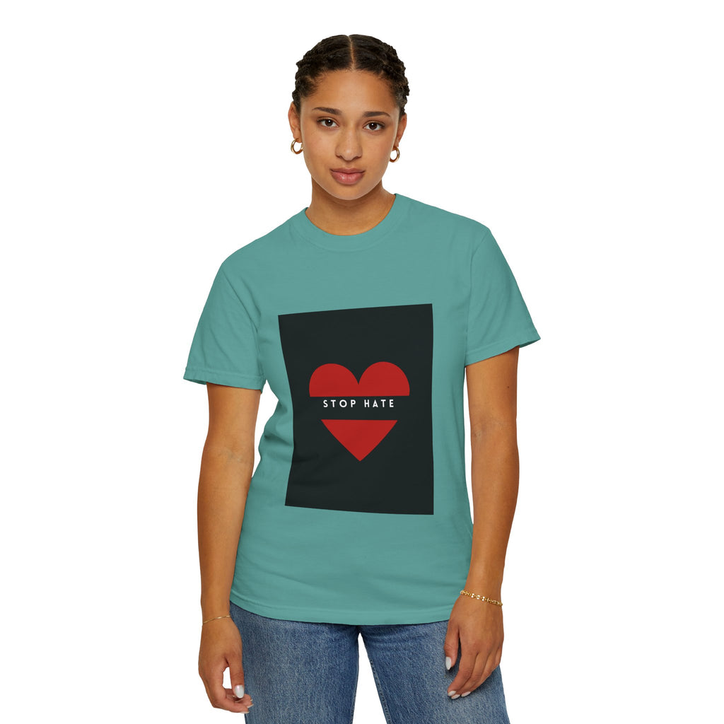 Stop Hate Heart T-Shirt — Red Heart Graphic Tee for Anti-Hate Awareness
