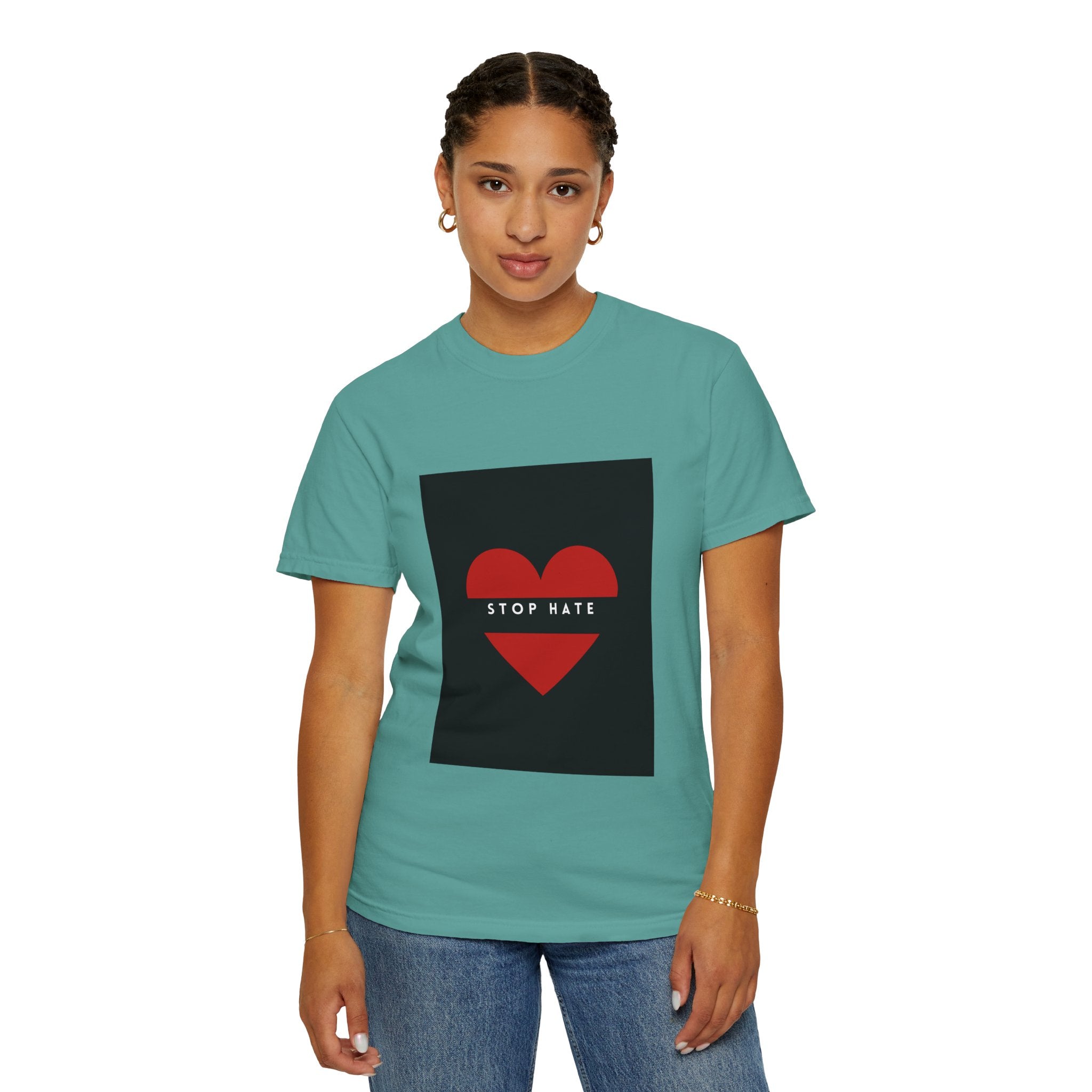 Stop Hate Heart T-Shirt — Red Heart Graphic Tee for Anti-Hate Awareness