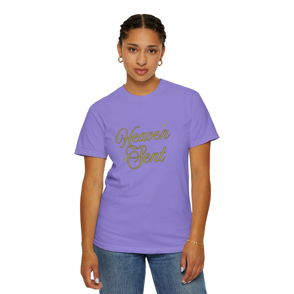 Heaven Sent Graphic Tee – Script Text Logo Cotton T-Shirt