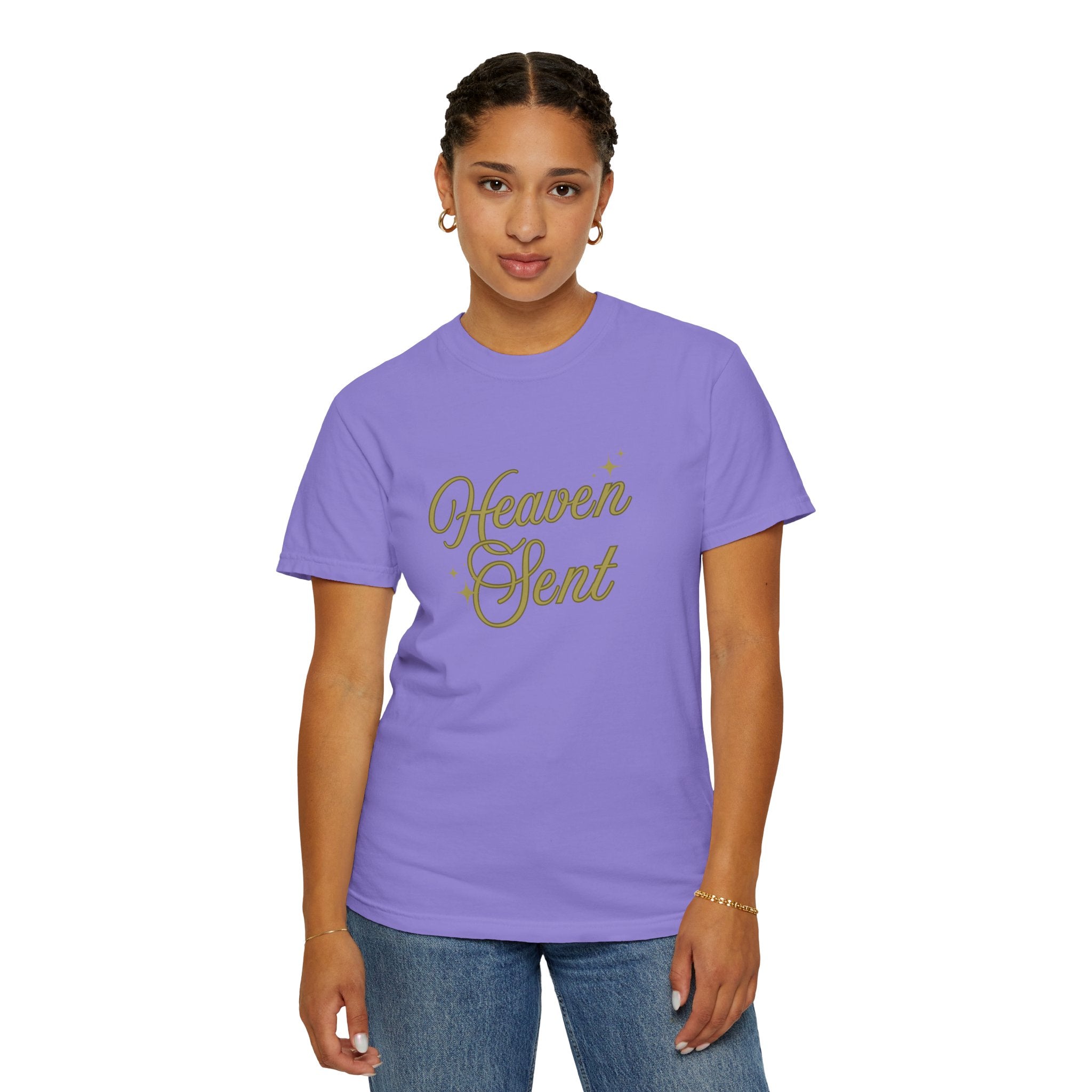 Heaven Sent Graphic Tee – Script Text Logo Cotton T-Shirt