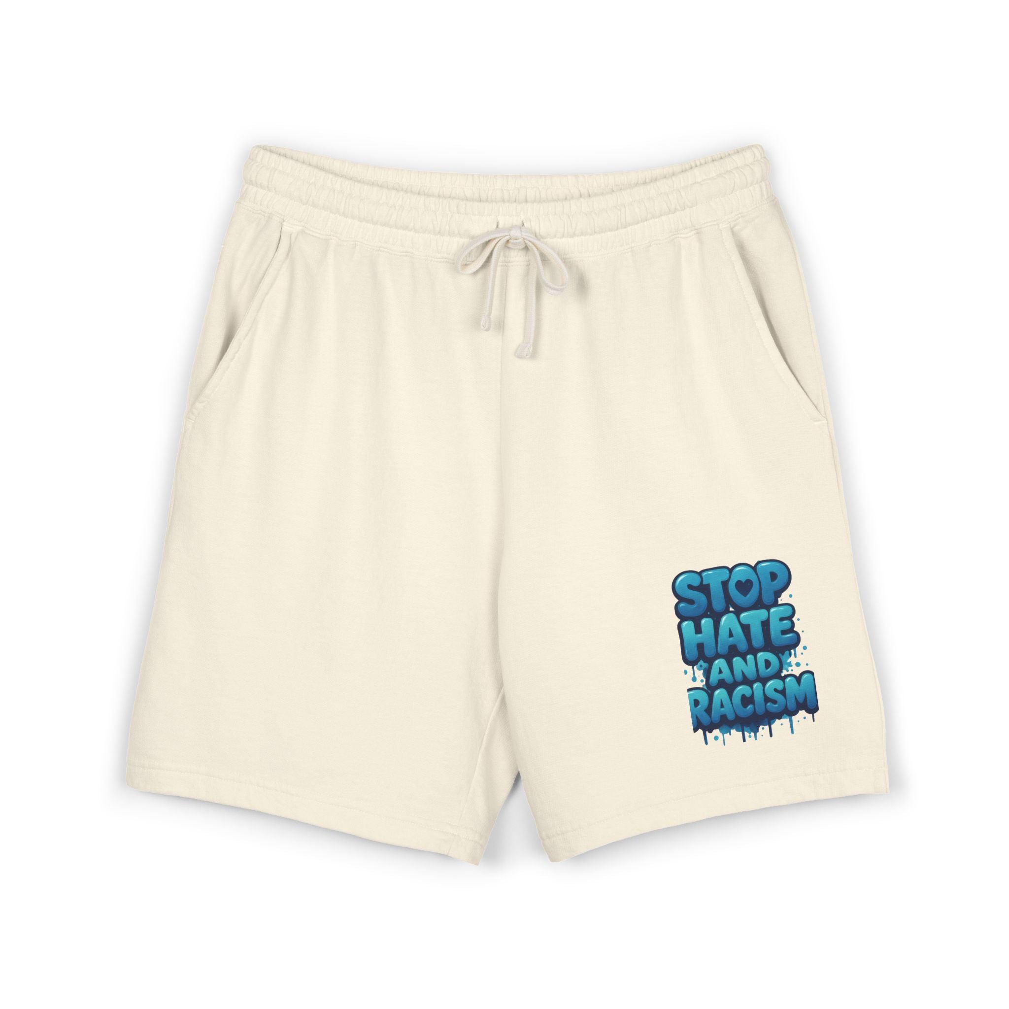 Stop Hate and Racism Fleece Sweat Shorts — Garment-Dyed Lightweight Lounge Shorts
