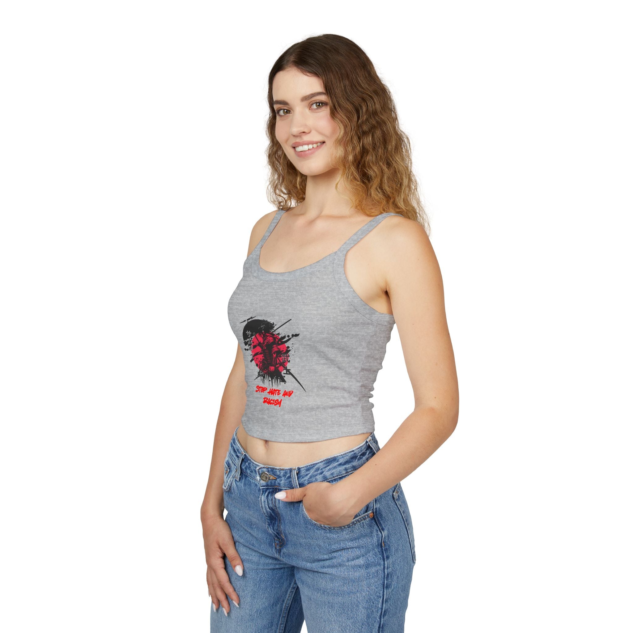Spaghetti Tank Top – Grunge Red Rose Graphic "Stop Wishing Start"