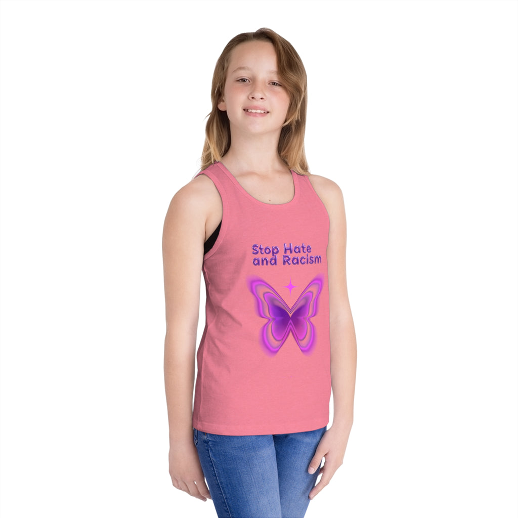 Kids Tank Top — "Stop Hate and Racism" Purple Butterfly Anti-Racism Tee