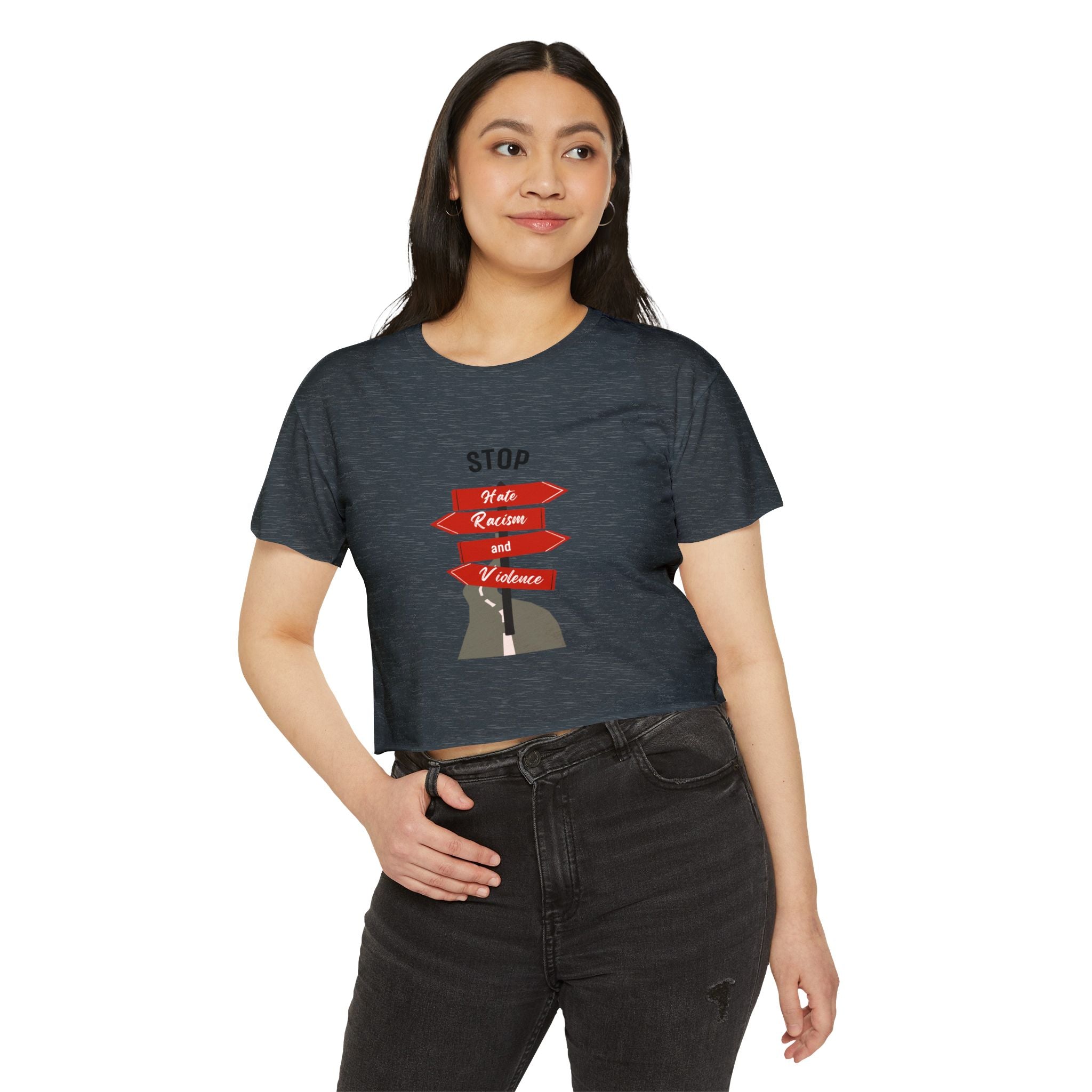 Stop Hate Racism and Violence Crop Top — Women's Activist Festival Tee