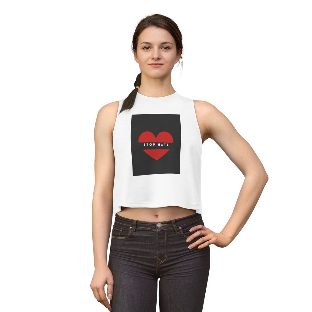 Stop Hate Red Heart Women's Crop Top – Activist Message Tank for Pride & Awareness