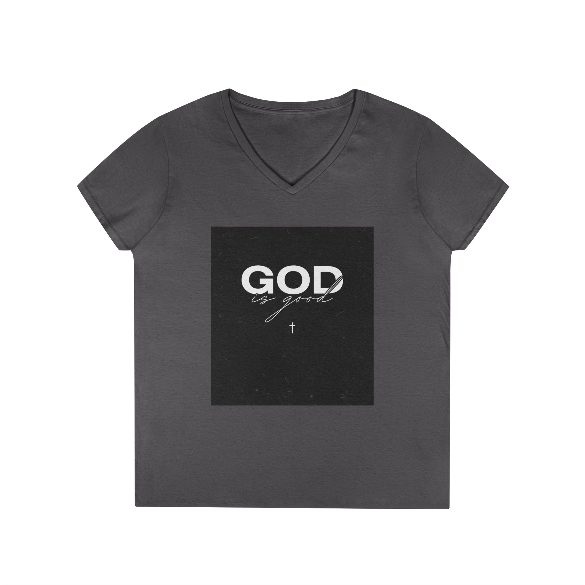 Faith Graphic V-Neck Tee — "GOD" Script Design