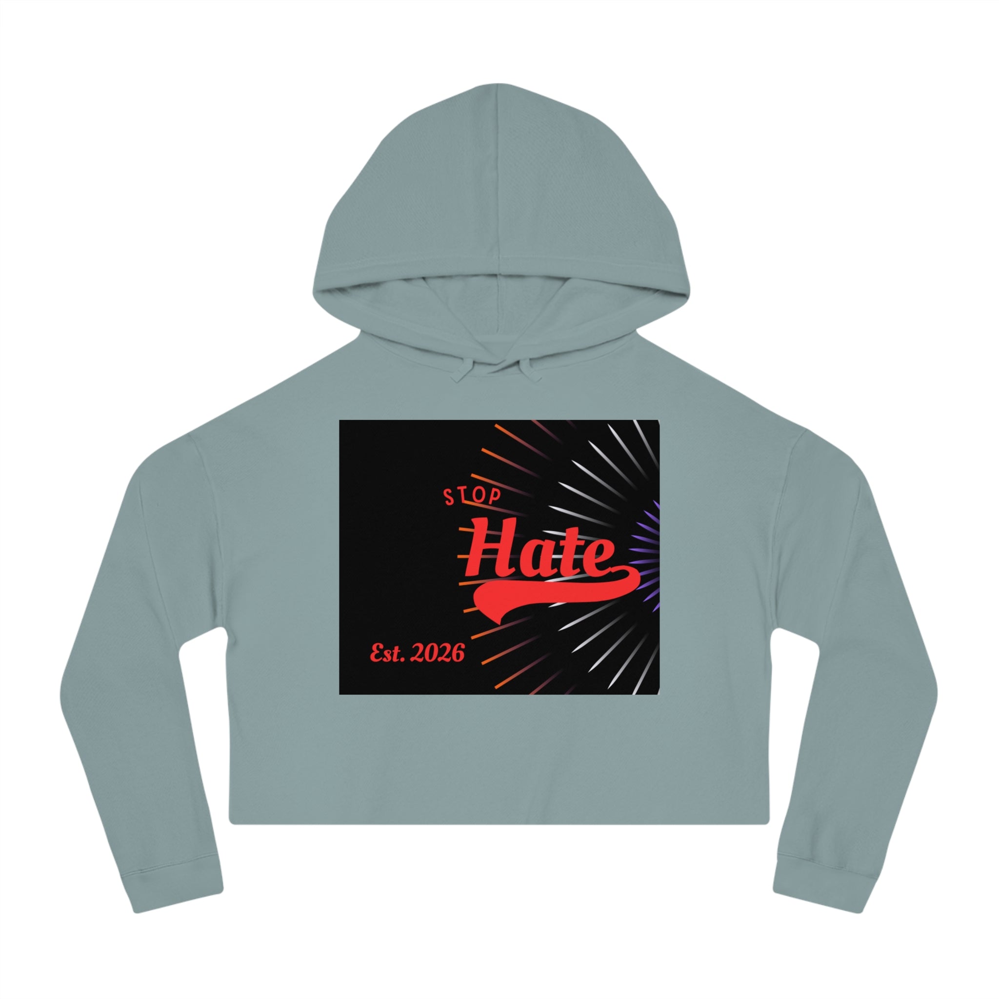 Cropped Hoodie — 'Stop Hate' Graphic Crop Top (Est. 2026)