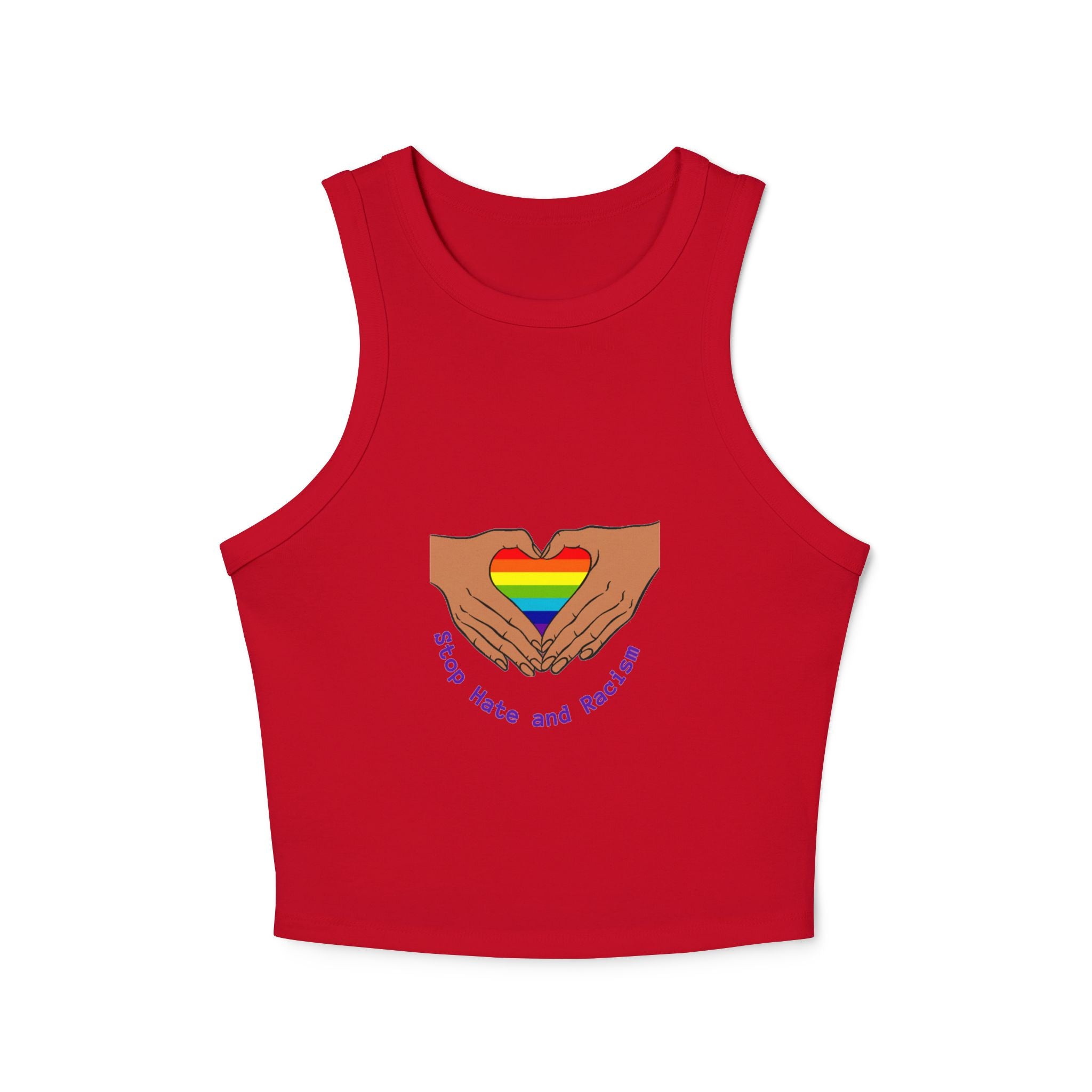 Racer Tank - Rainbow Heart Hands “Love Wins and Hugs” Pride Crop Top