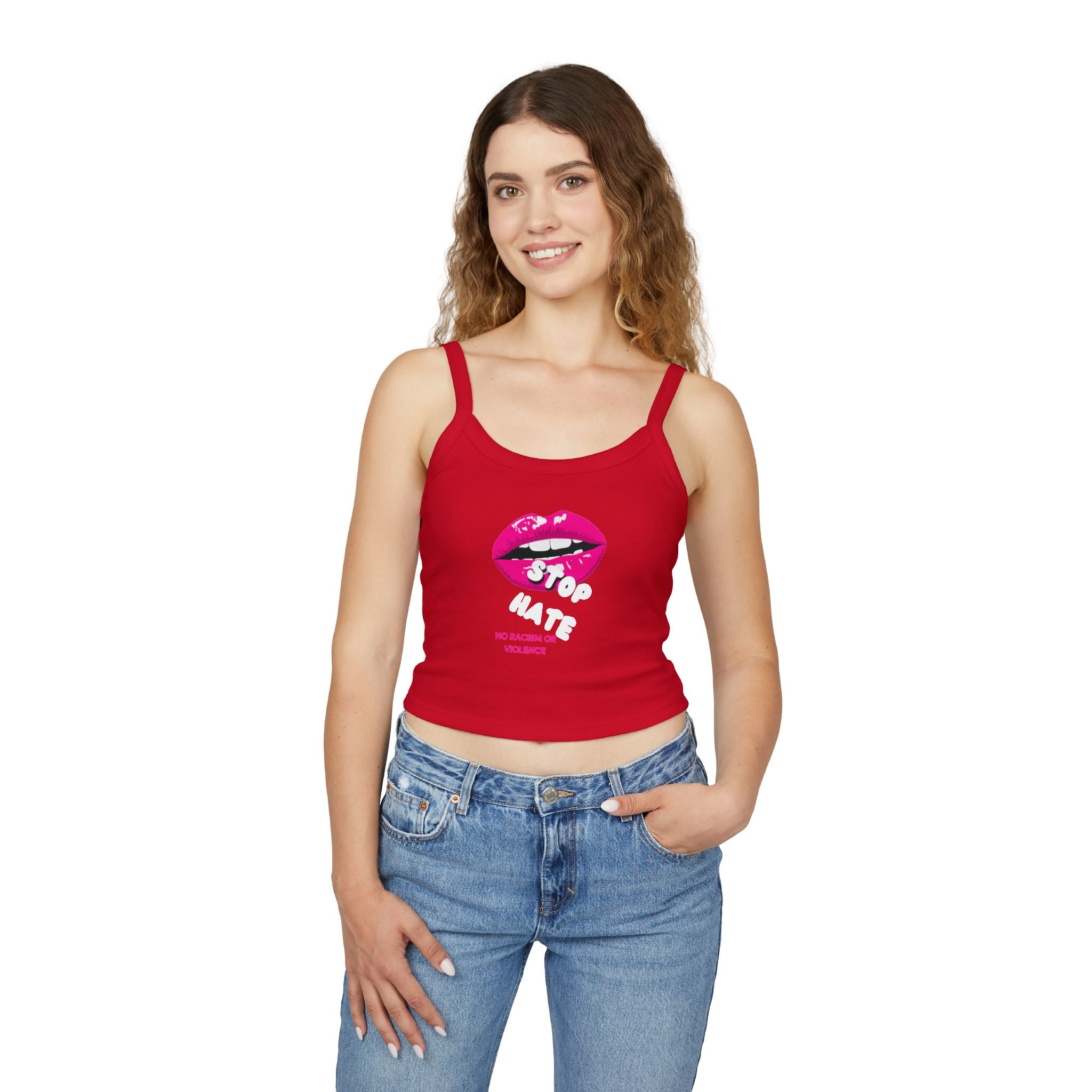 Spaghetti Tank Top — Pink Lip 'Stop Hatin'' Graphic Crop