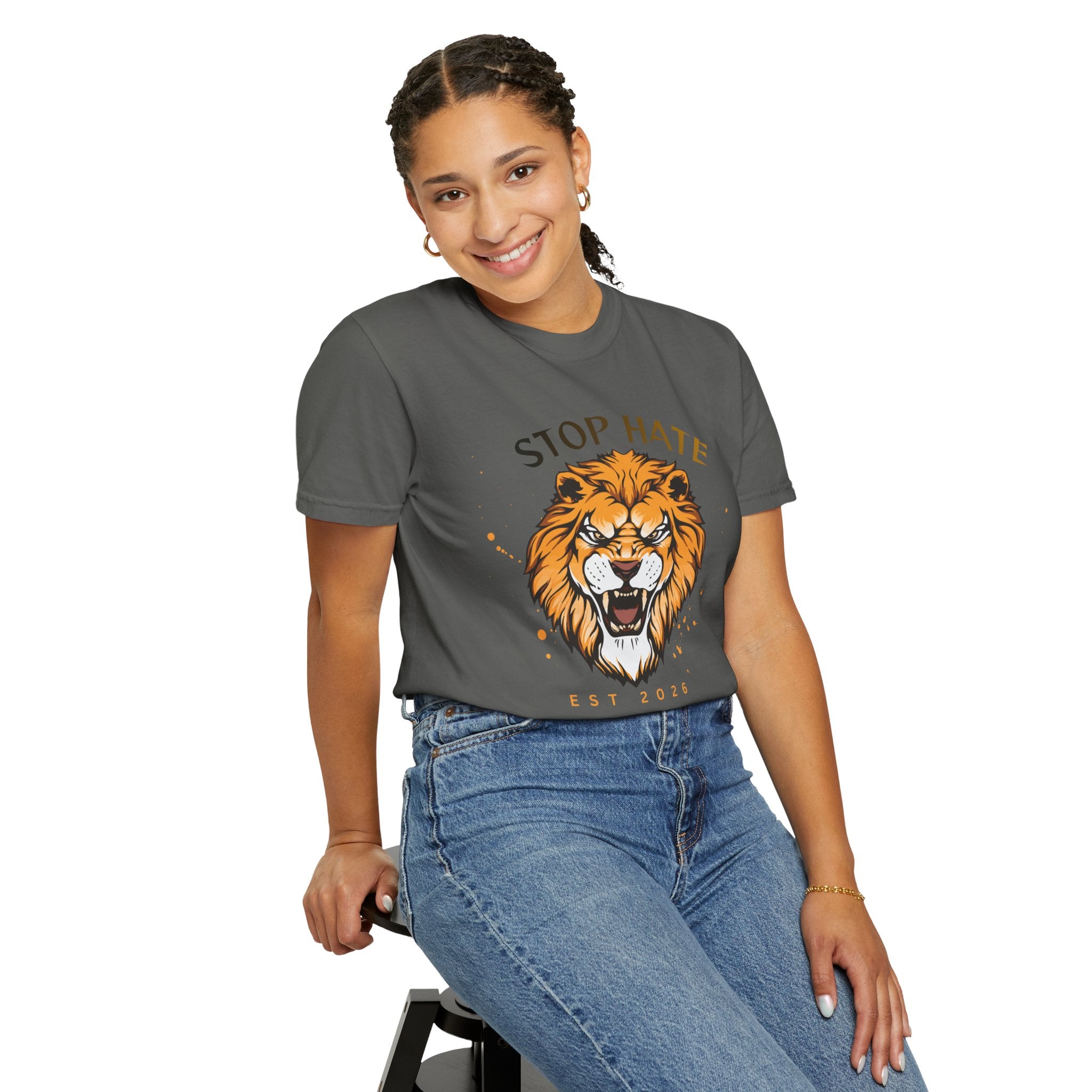 Stop Hate Lion T-Shirt — "Stop Racism and Violence" Statement Tee