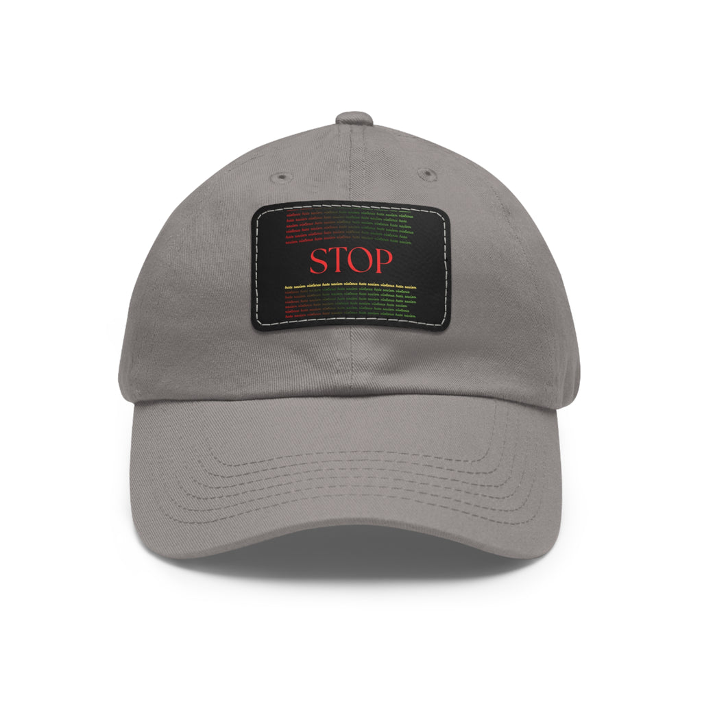 Leather Patch Dad Hat — 'STOP' Embossed Casual Baseball Cap