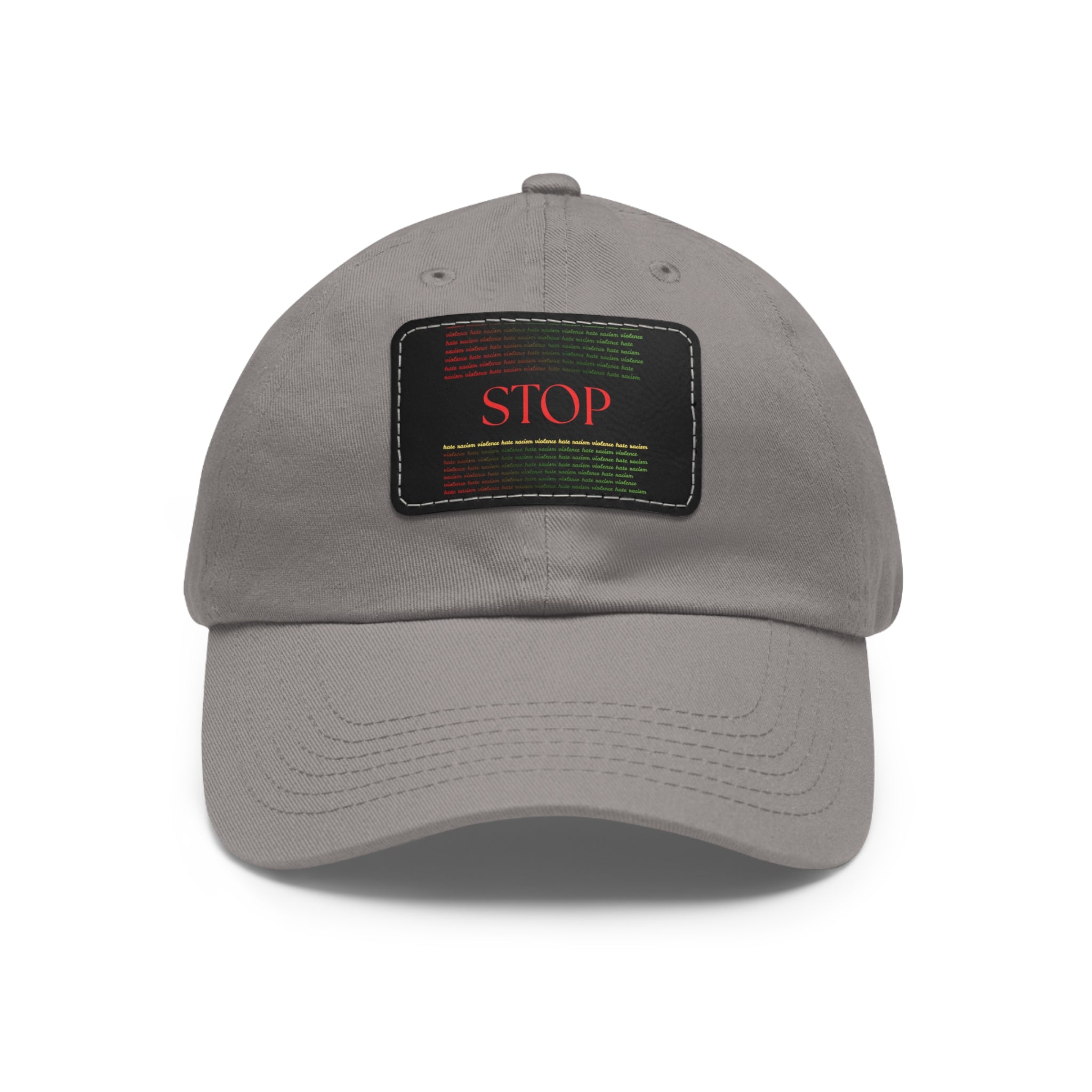 Leather Patch Dad Hat — 'STOP' Embossed Casual Baseball Cap
