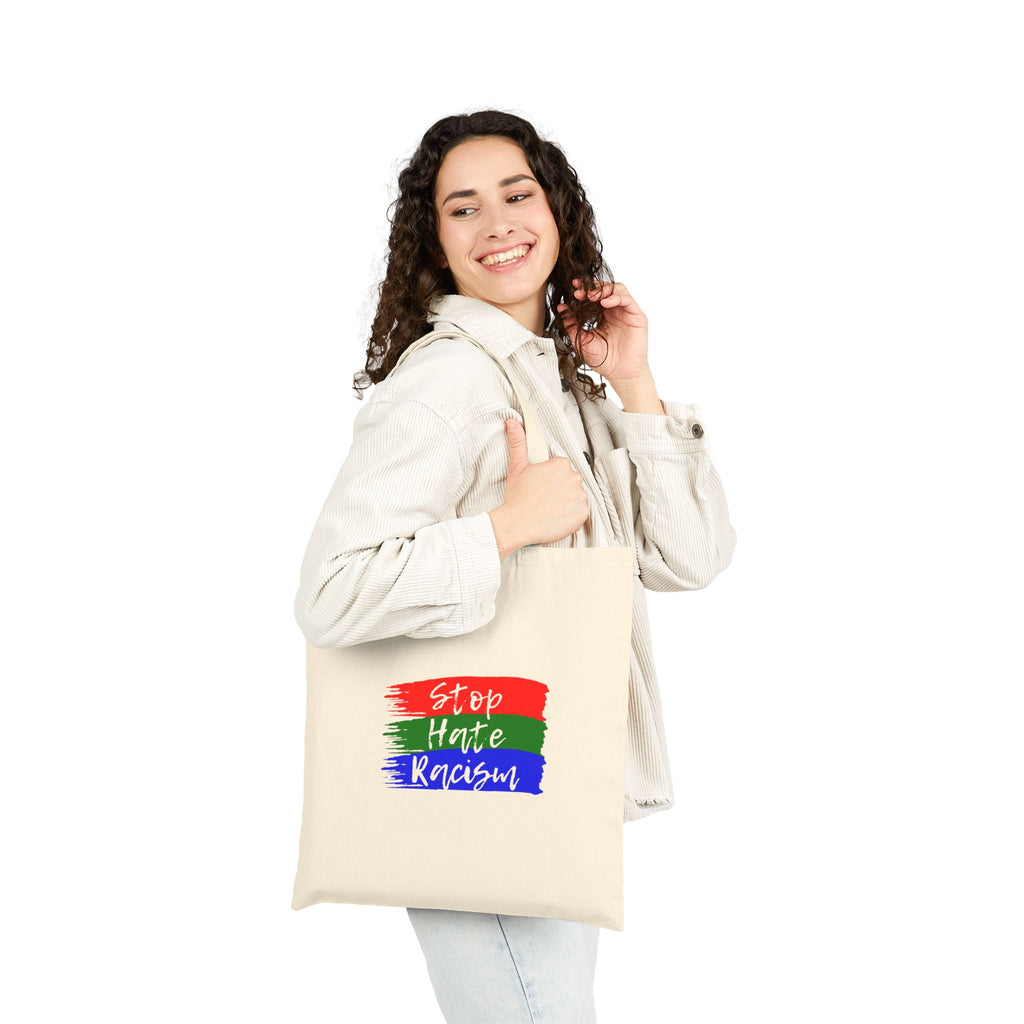 Tote Bag — “Stop Hate Racism” Canvas Tote | Anti-Racism Protest & Everyday Reusable Grocery Bag