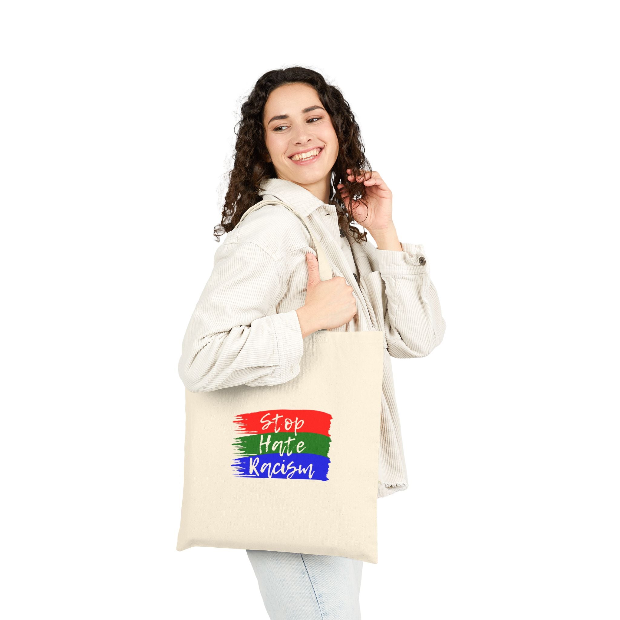 Tote Bag — “Stop Hate Racism” Canvas Tote | Anti-Racism Protest & Everyday Reusable Grocery Bag