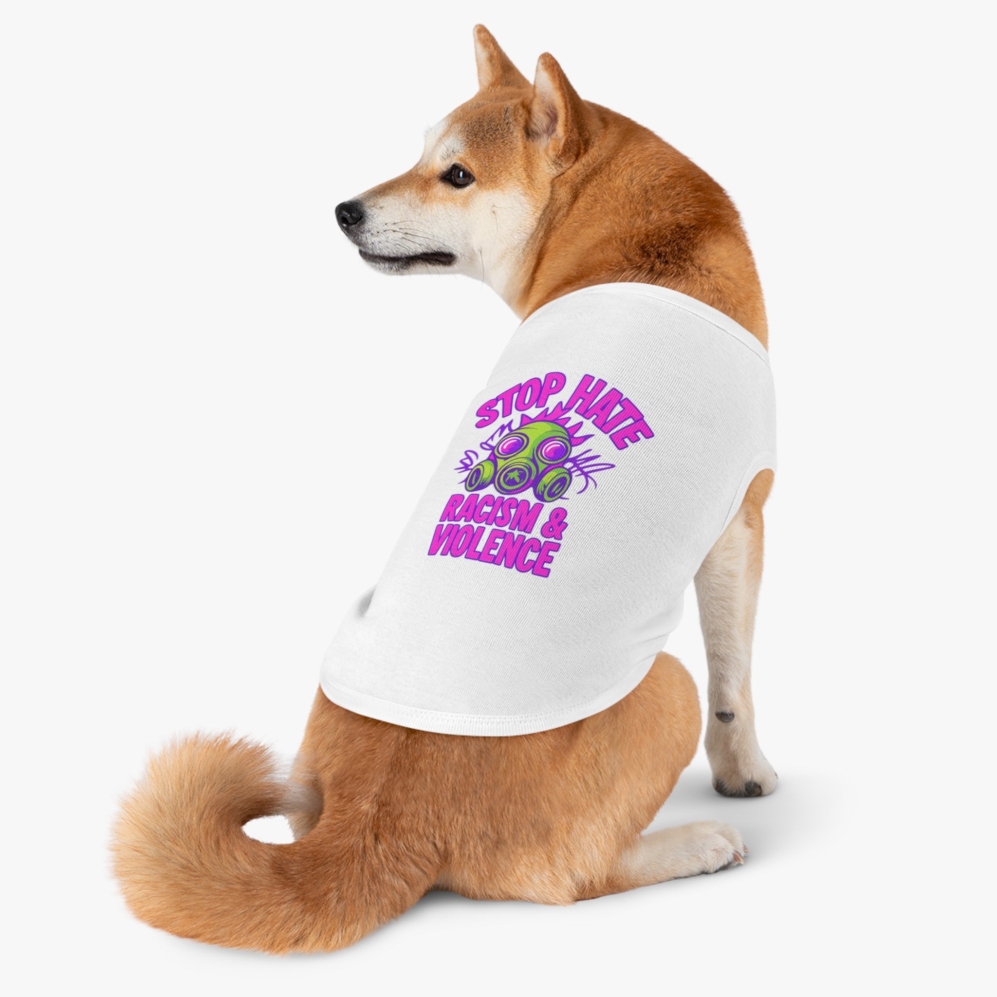 Pet Tank Top — "Stop Hate: Racism & Violence" Neon Gas Mask Anti-Racism Tee for Dogs