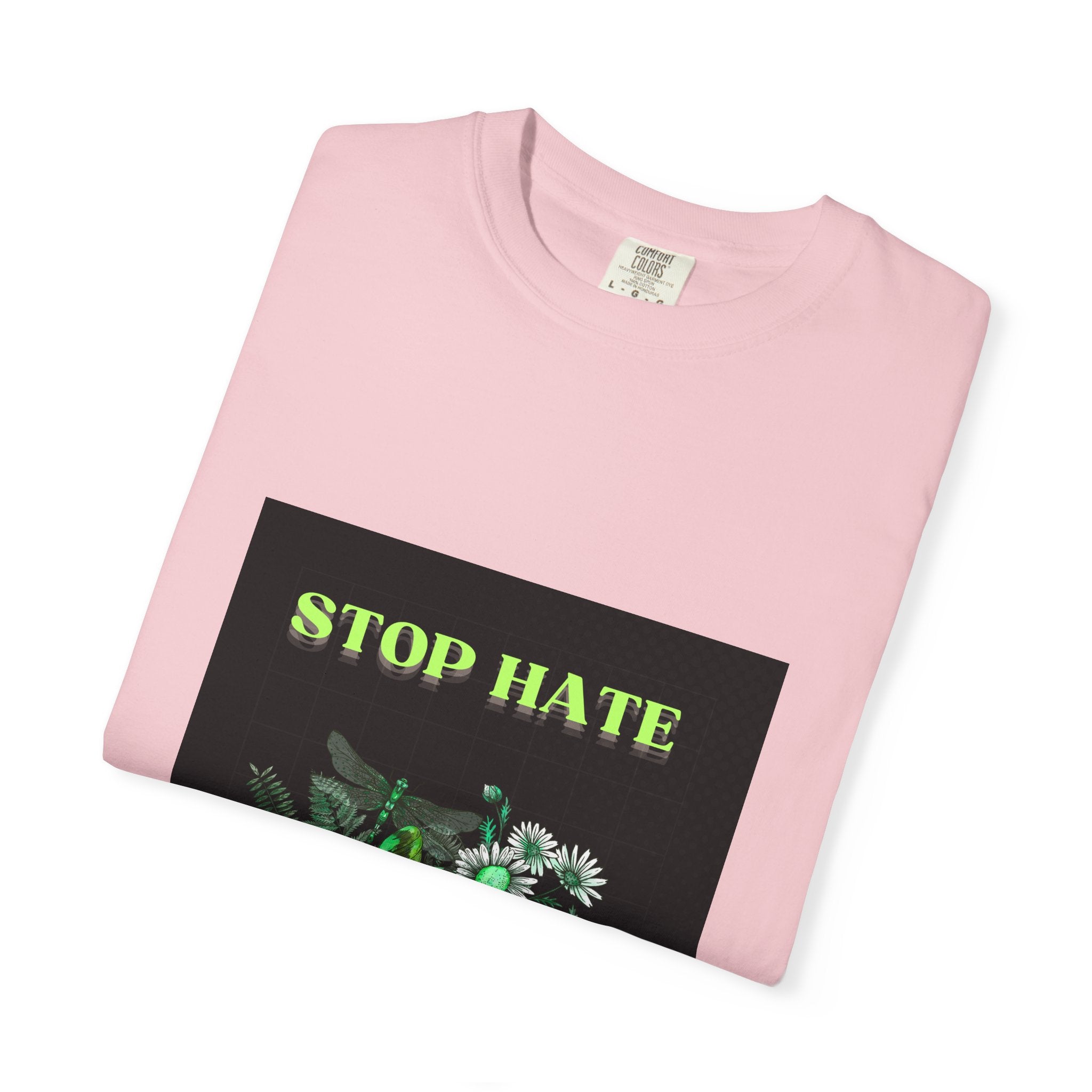 Stop Hate Skull T-Shirt — Green Floral Skull Graphic Tee