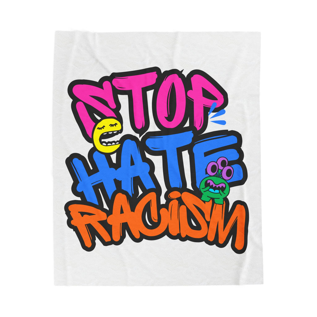 Velveteen Plush Blanket — "Stop Hate Racism" Colorful Graffiti Anti-Racism Throw