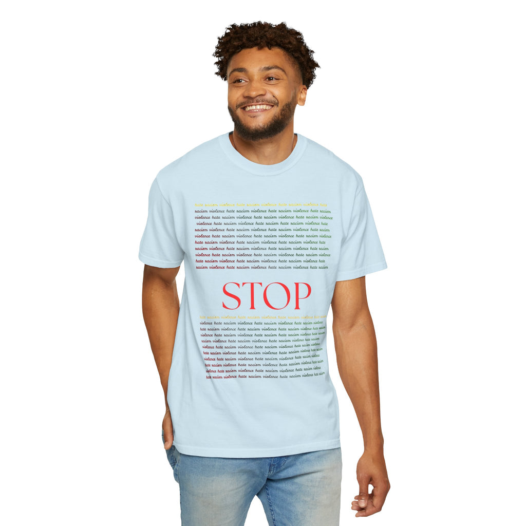 Stop Screen Tee — Black Graphic T-Shirt with Bold RED “STOP” Message