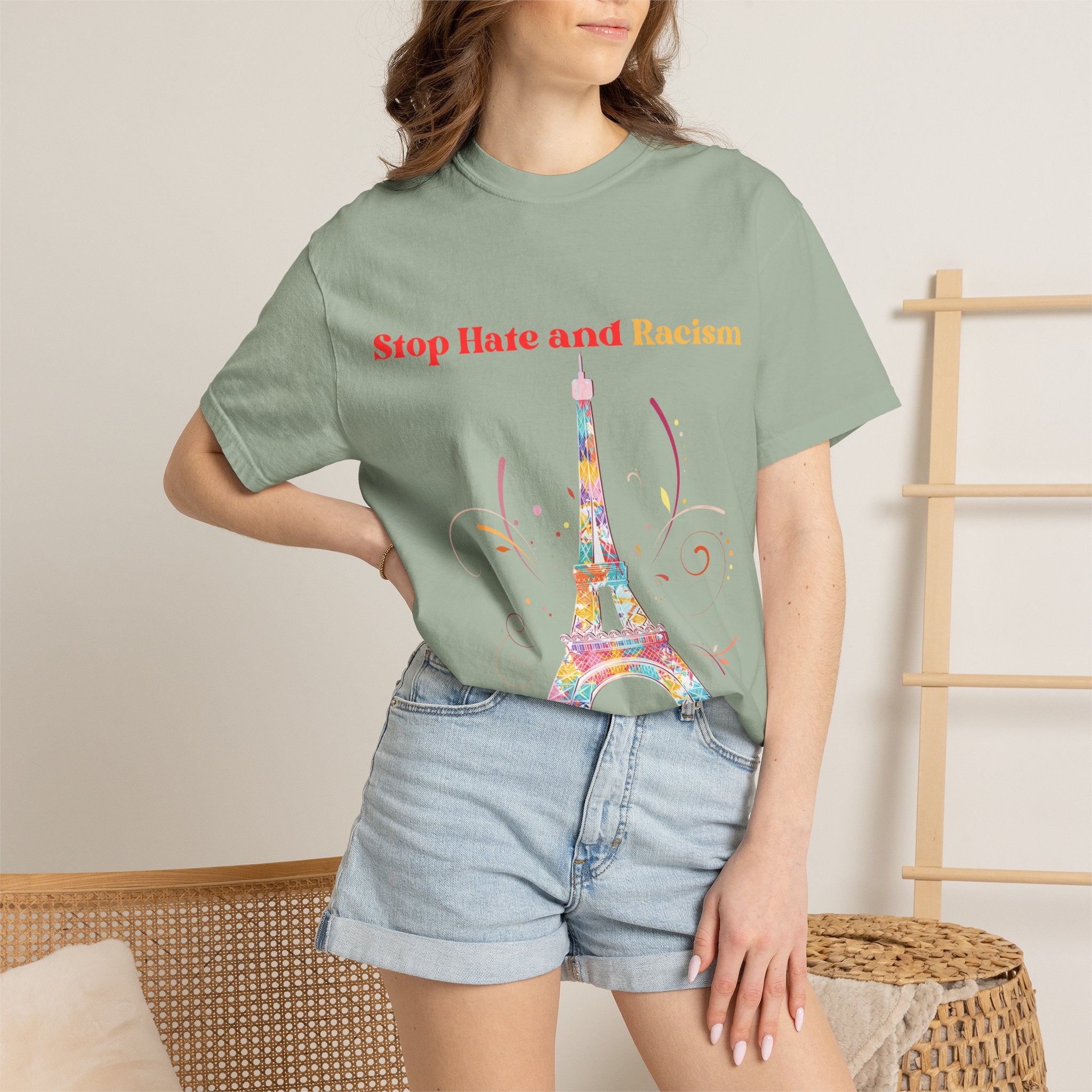 Stop Hate and Racism Eiffel Tower T-Shirt