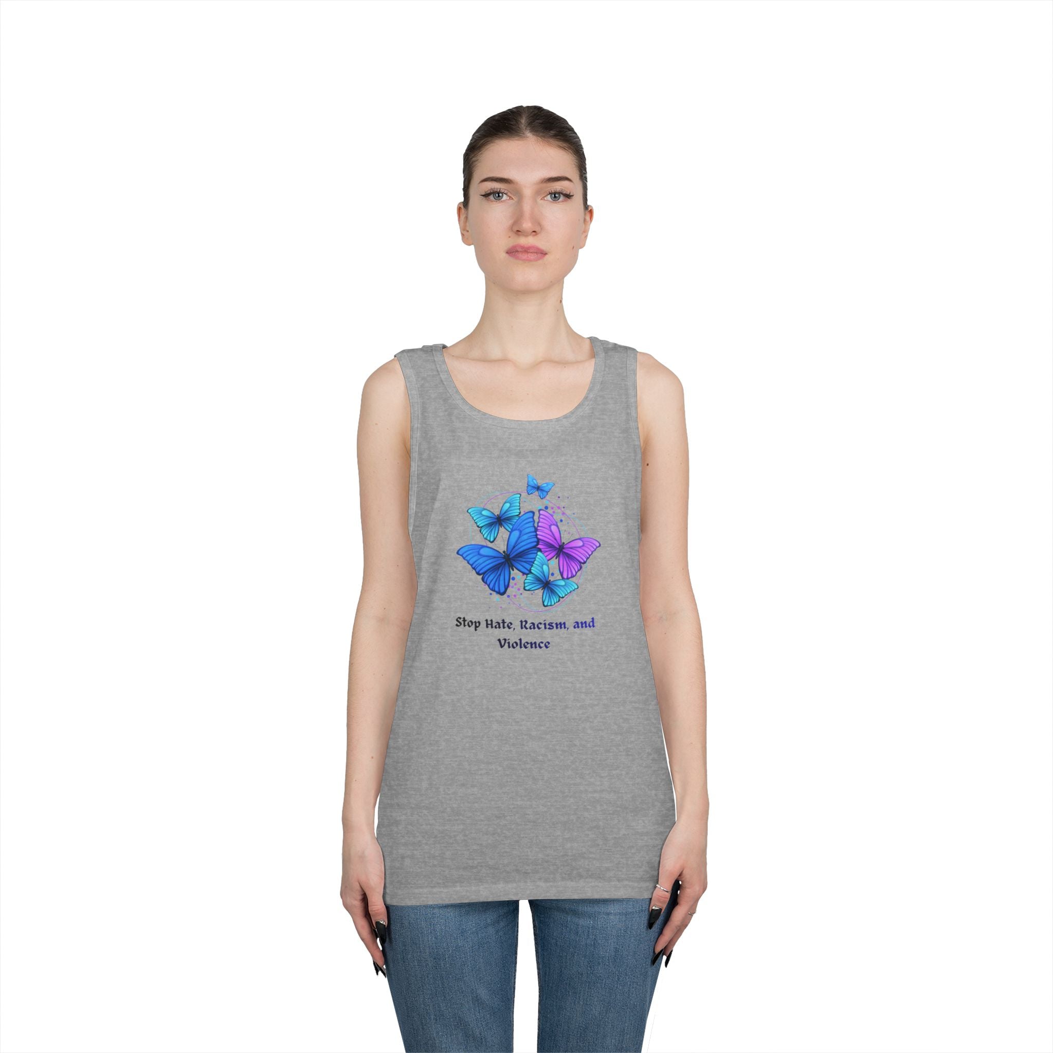 Butterfly Peace Tank Top — "Stop Hate, Racism, and Violence" Graphic Tank