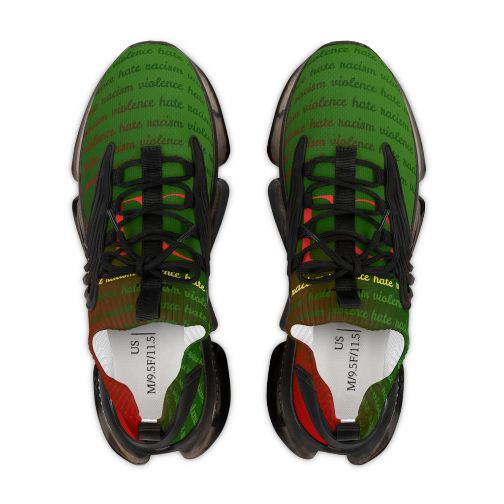 Green Script Mesh Sneakers — Lightweight Men's Athletic Shoes with Subtle Text Pattern