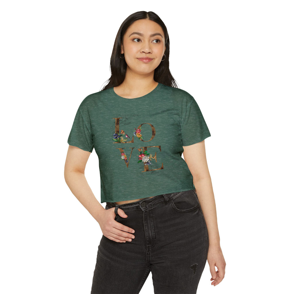 LOVE Floral Crop Top — Women's Festival Graphic Tee