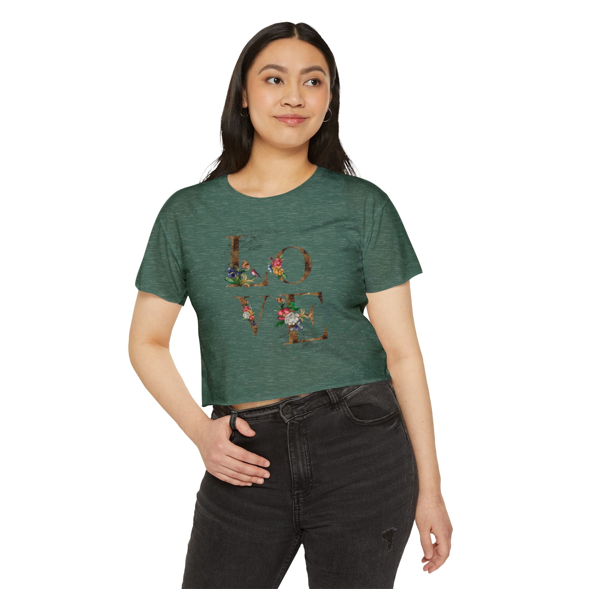 LOVE Floral Crop Top — Women's Festival Graphic Tee