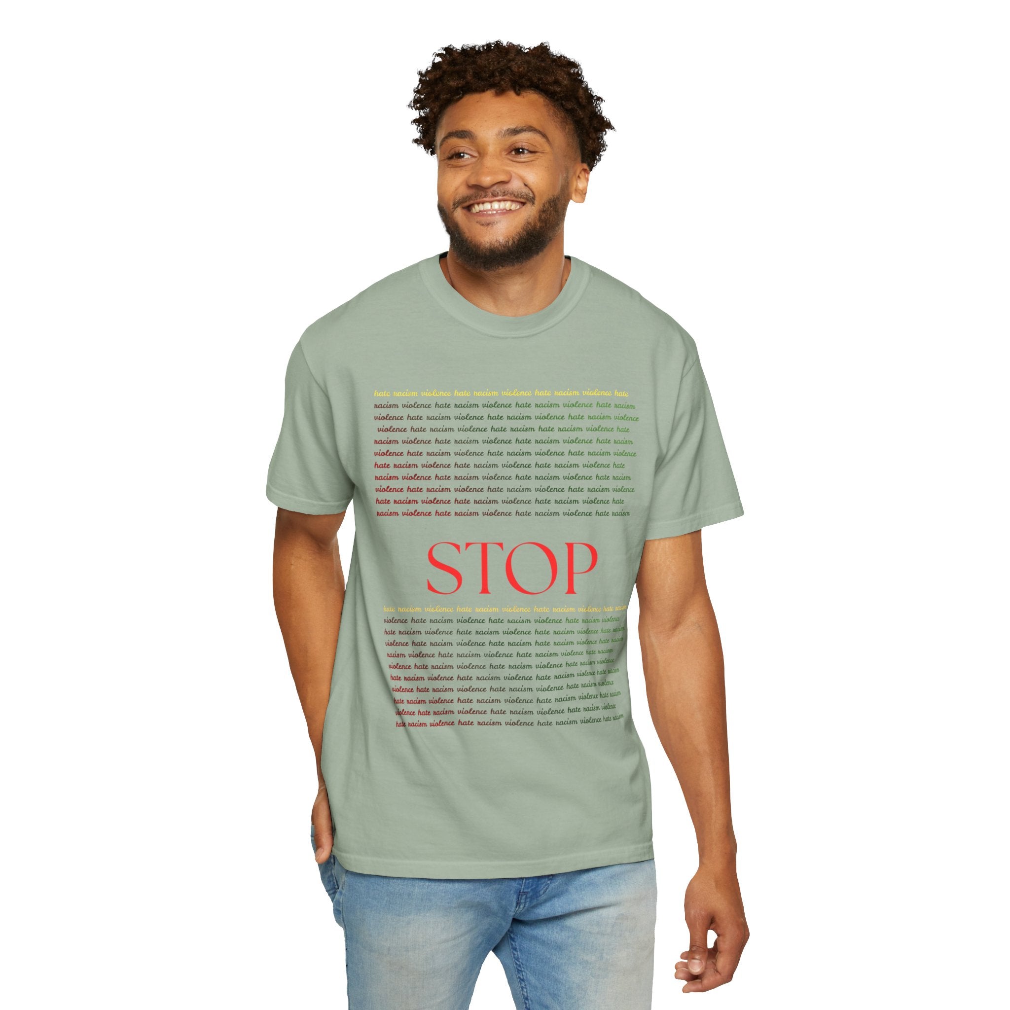 Stop Screen Tee — Black Graphic T-Shirt with Bold RED “STOP” Message