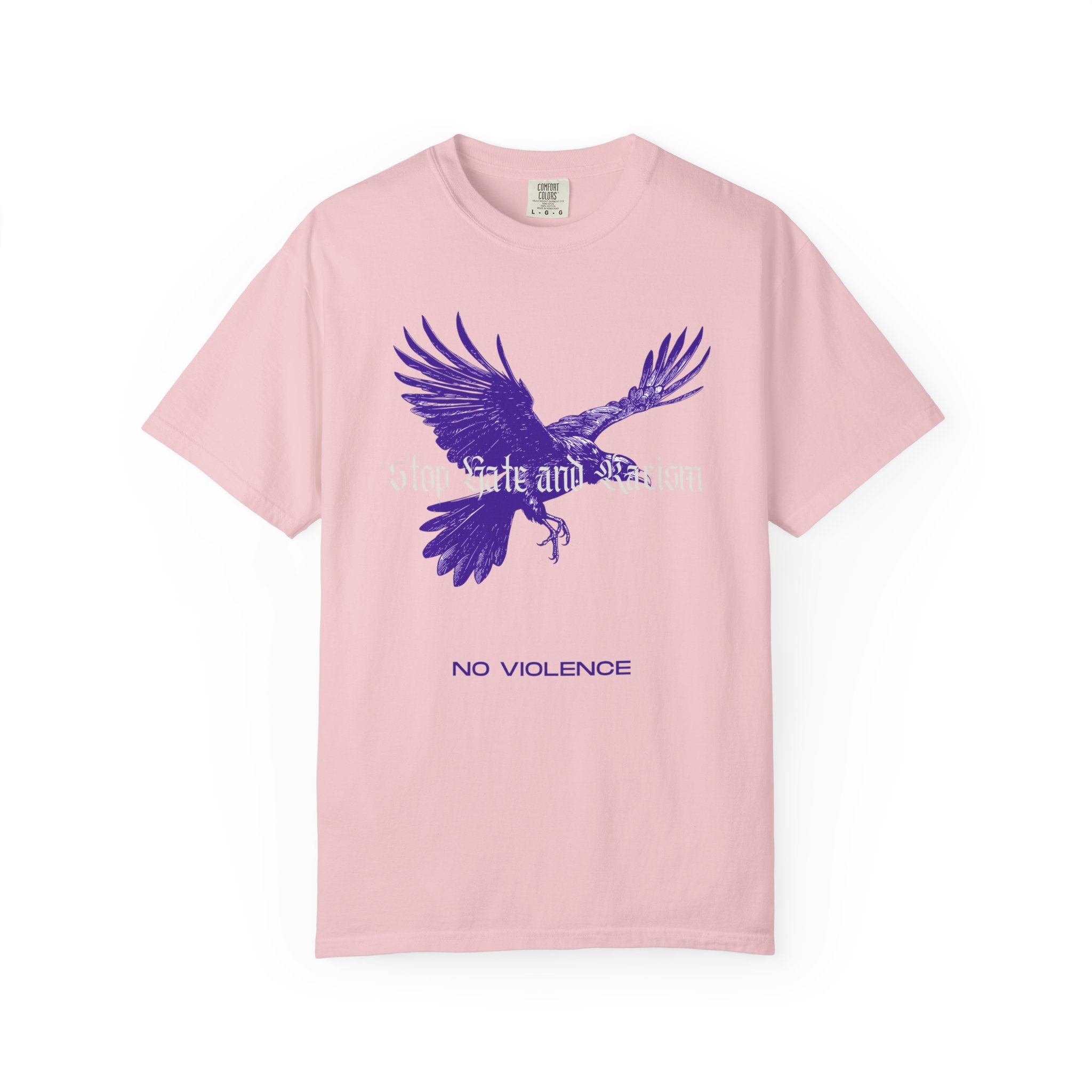 No Violence Raven T-Shirt — Purple Flying Crow Graphic Tee