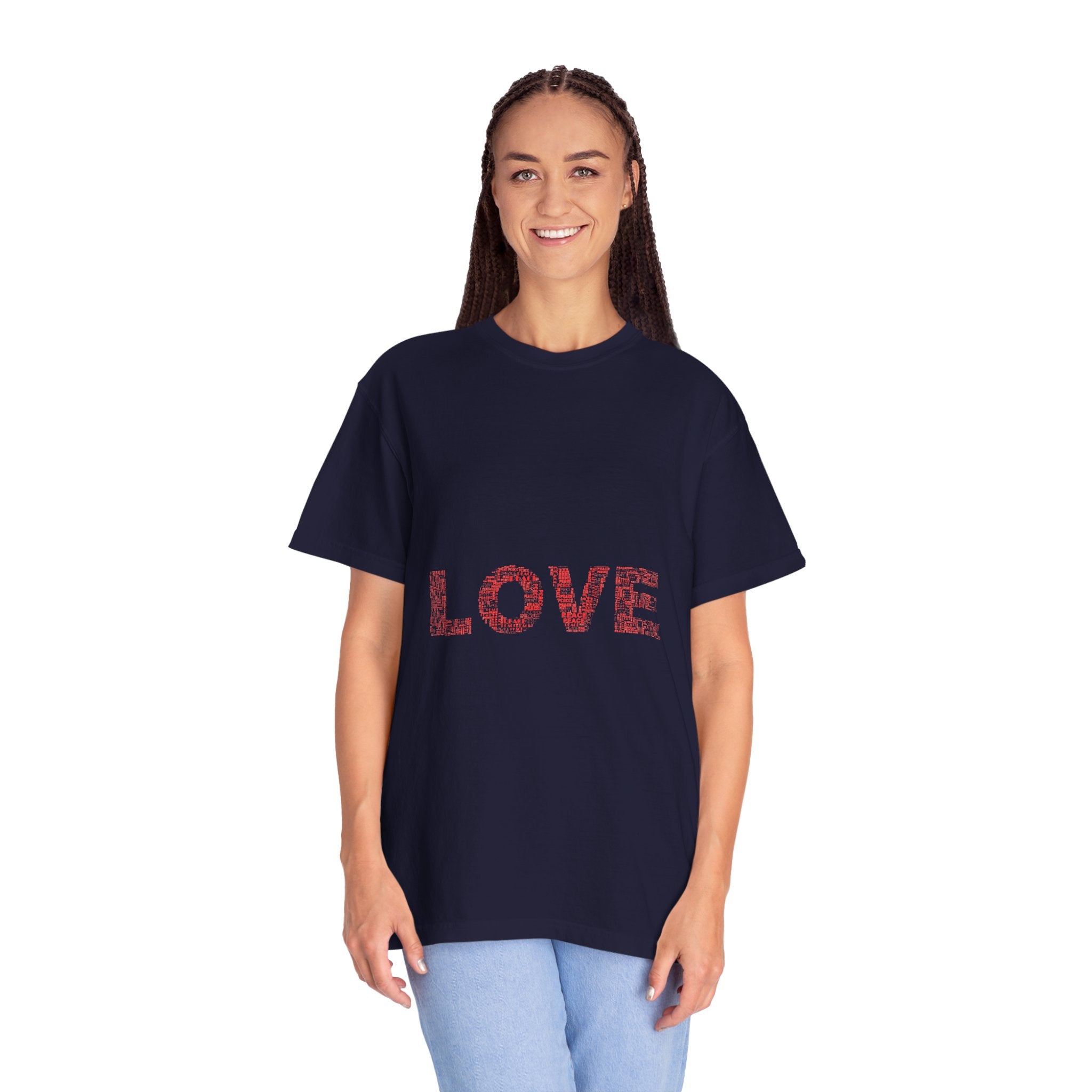 LOVE Graphic T-Shirt — Pink Floral Text Tee for Valentine’s Day & Everyday
