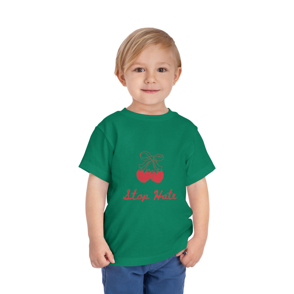 Stop Hate Toddler Tee — Cute Strawberry Heart Graphic Kids Shirt