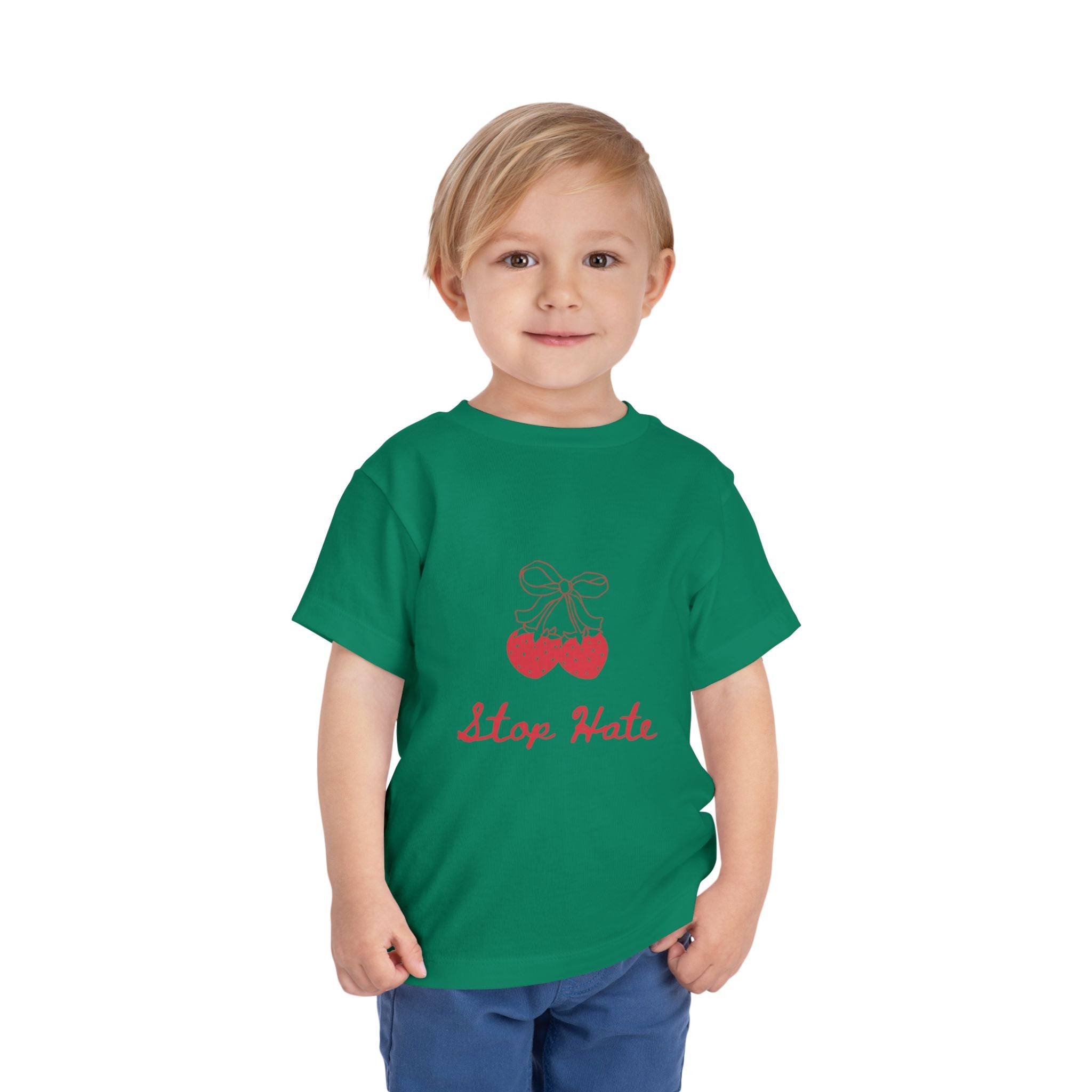 Stop Hate Toddler Tee — Cute Strawberry Heart Graphic Kids Shirt