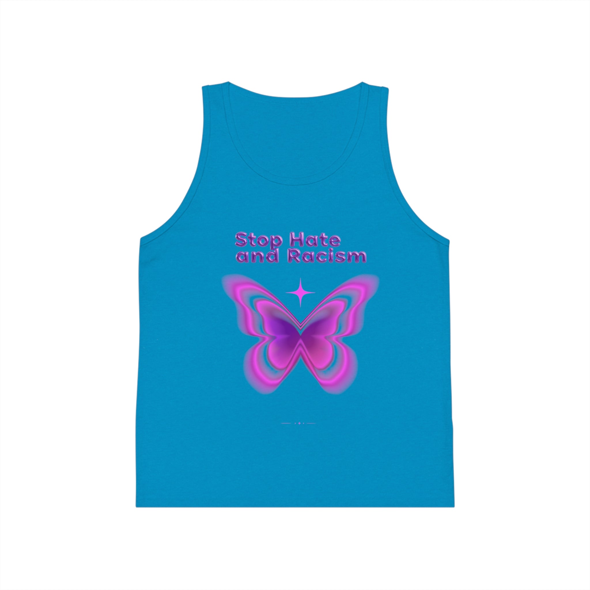 Kids Tank Top — "Stop Hate and Racism" Purple Butterfly Anti-Racism Tee