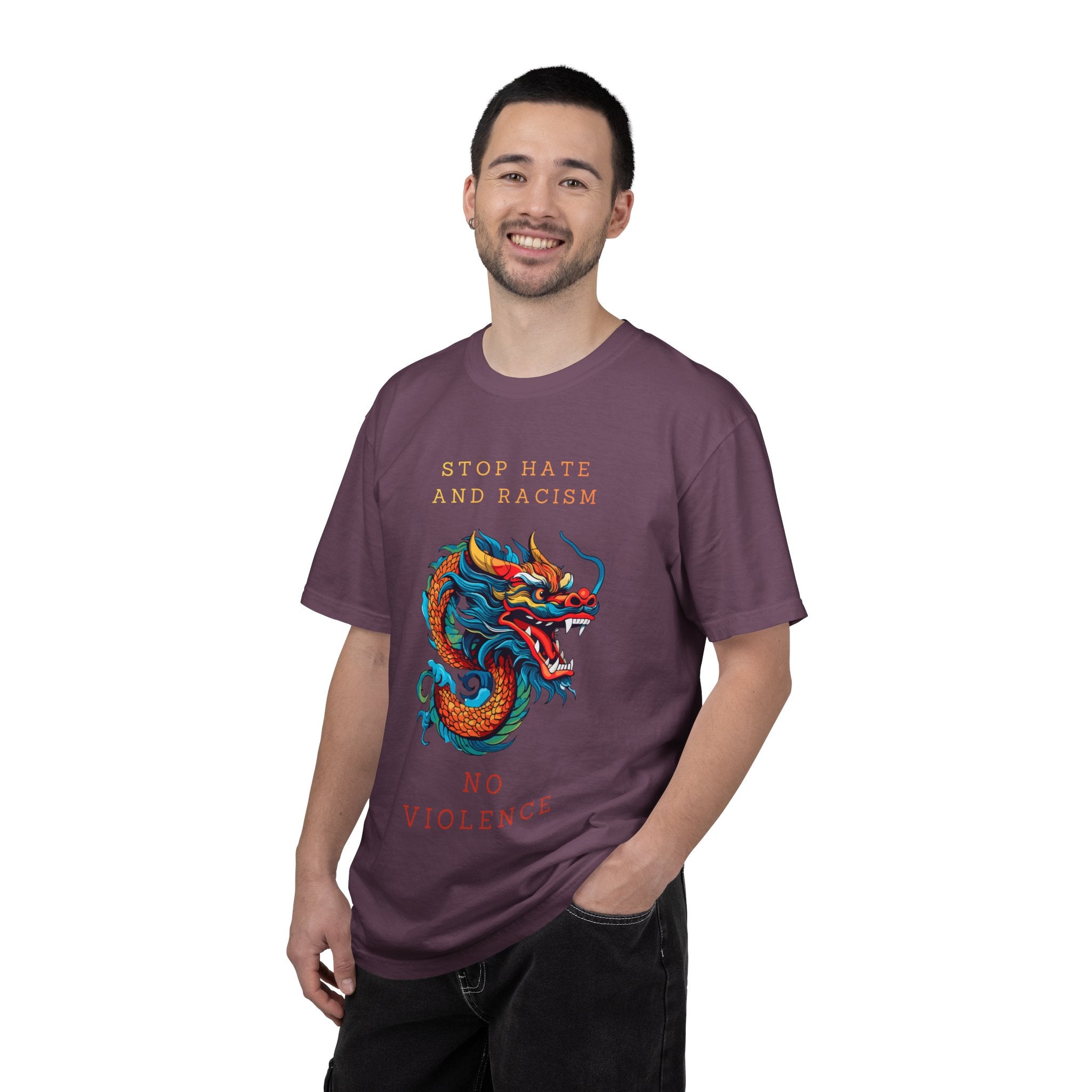 T-Shirt — 'Stop Hate and Racism, No Violence' Dragon Graphic Tee