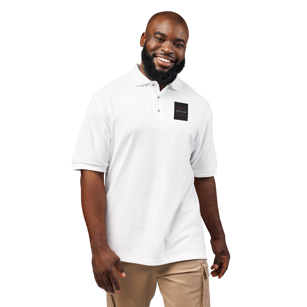 Embroidered 'Just Breathe' White Polo Shirt