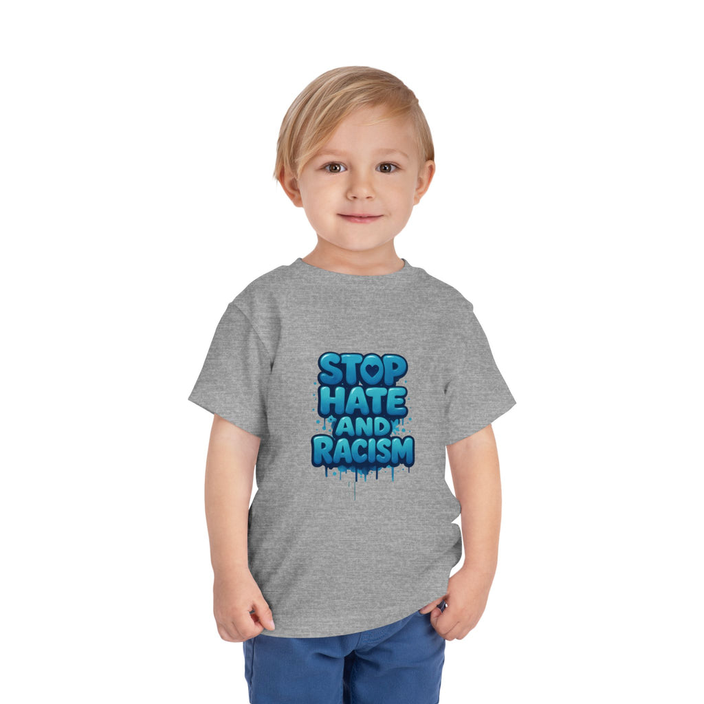Stop Hate and Racism Toddler Tee — Blue Graffiti Anti-Racism Shirt