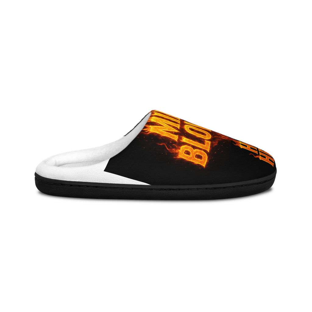 Men's Slippers — 'Mind Blown, Hot Head' Fire Graphic Indoor House Shoes