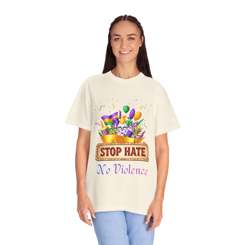 T-Shirt — "Stop Hate, No Violence" Mardi Gras Parade Design