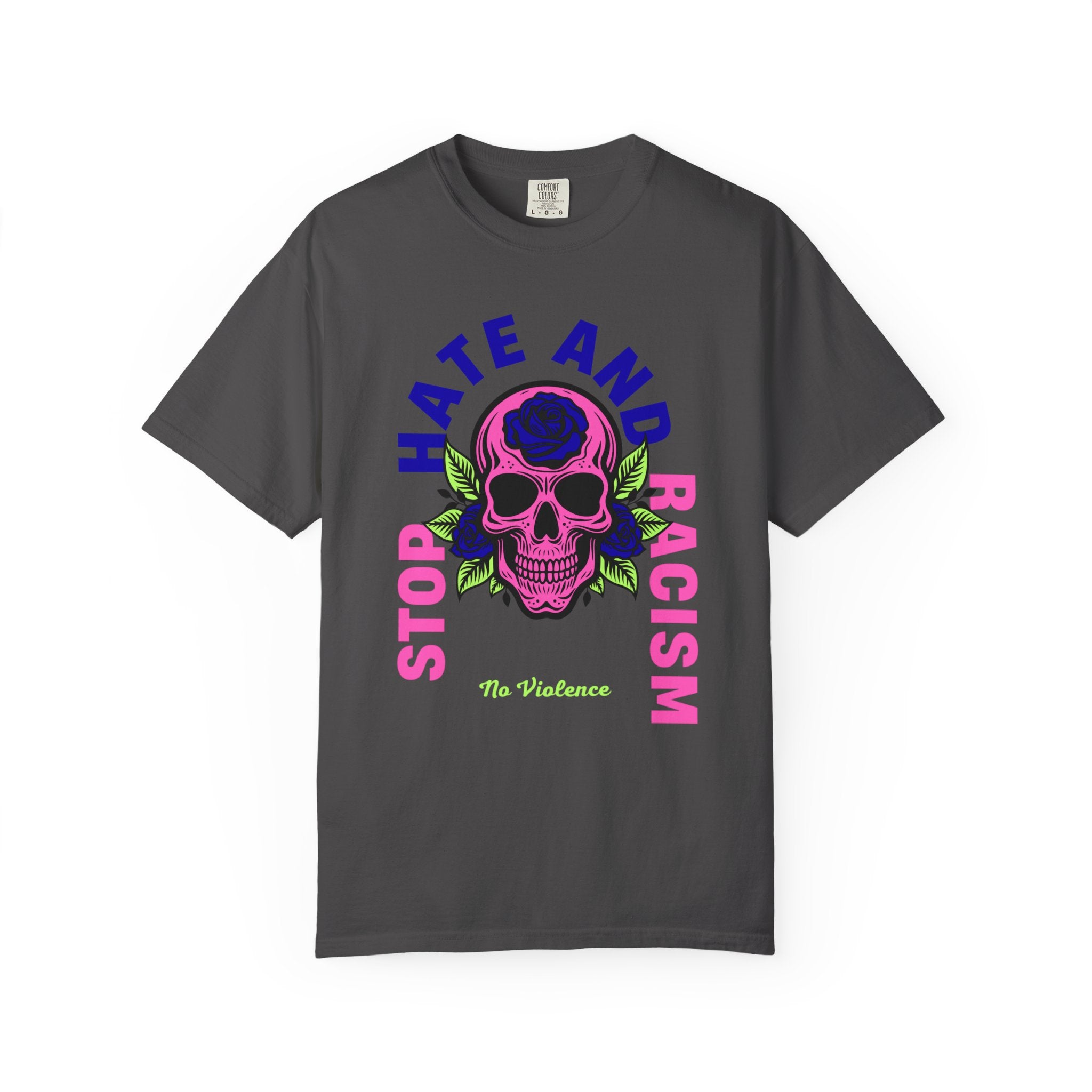Stop Hate and Racism Skull T-Shirt — Anti-Racism Statement Tee