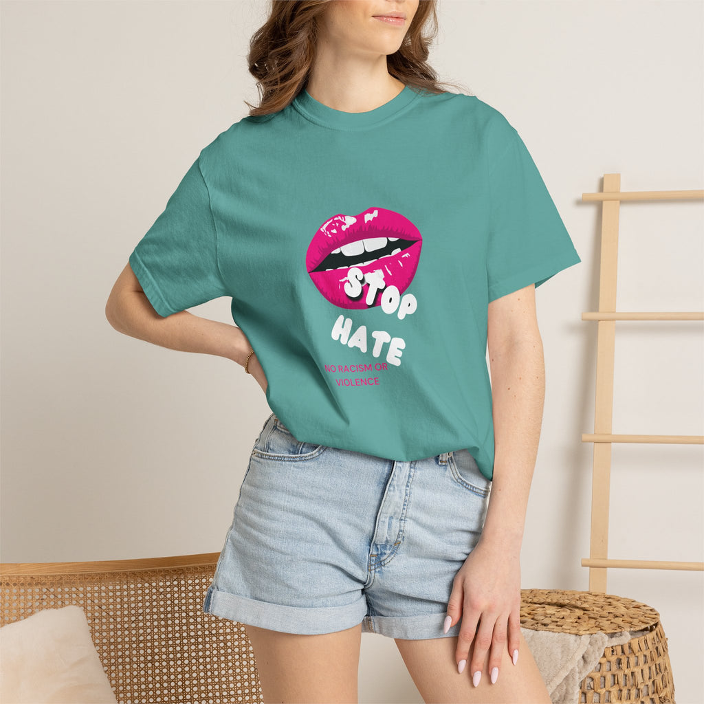 T-Shirt — Pink Lip 'Stop' Graphic Tee (No Racism or Violence)