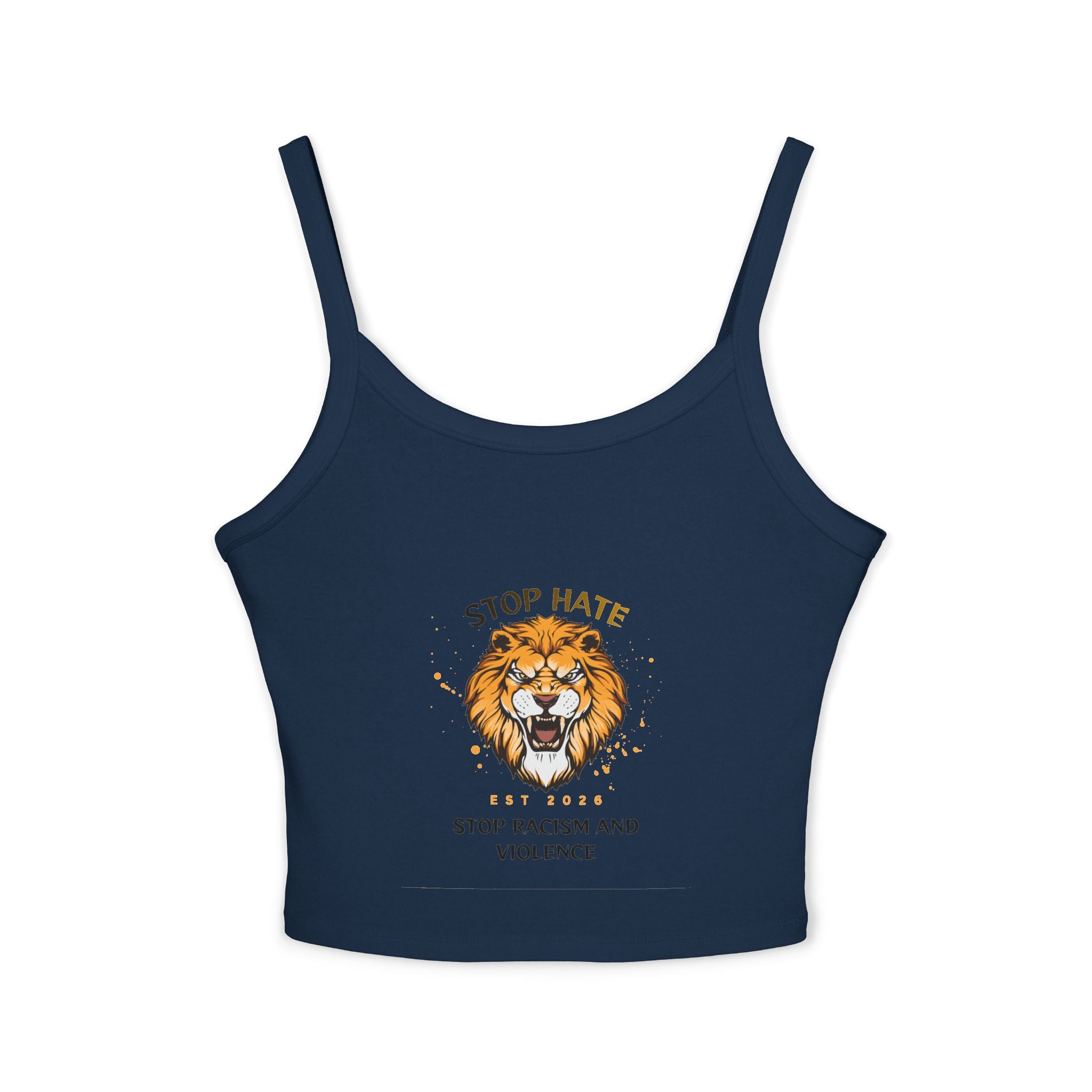 Lion "Stop Hate" Crop Tank Top — Anti-Racism Statement Spaghetti Strap