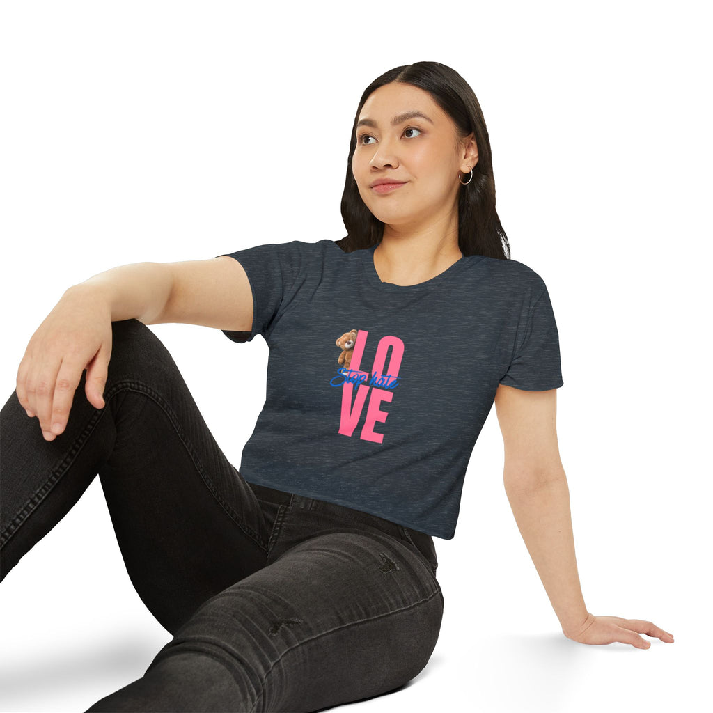 LOVE Festival Crop Top — 'Stop Hate' Pink Teddy Graphic