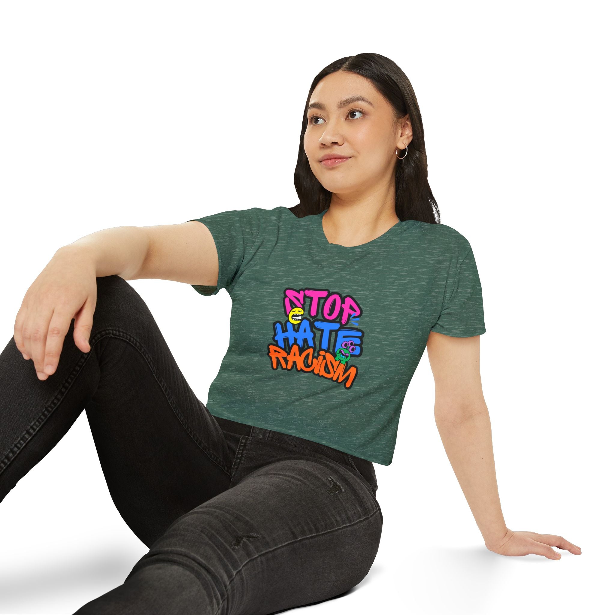 Crop Top — "Stop Hate Racism" Colorful Graffiti Festival Tee