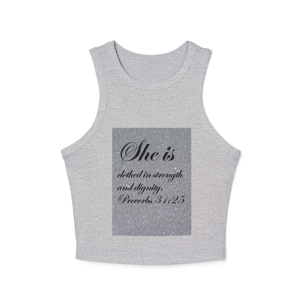 Proverbs 31:25 'She Is Clothed in Strength' Women's Ribbed Racer Tank