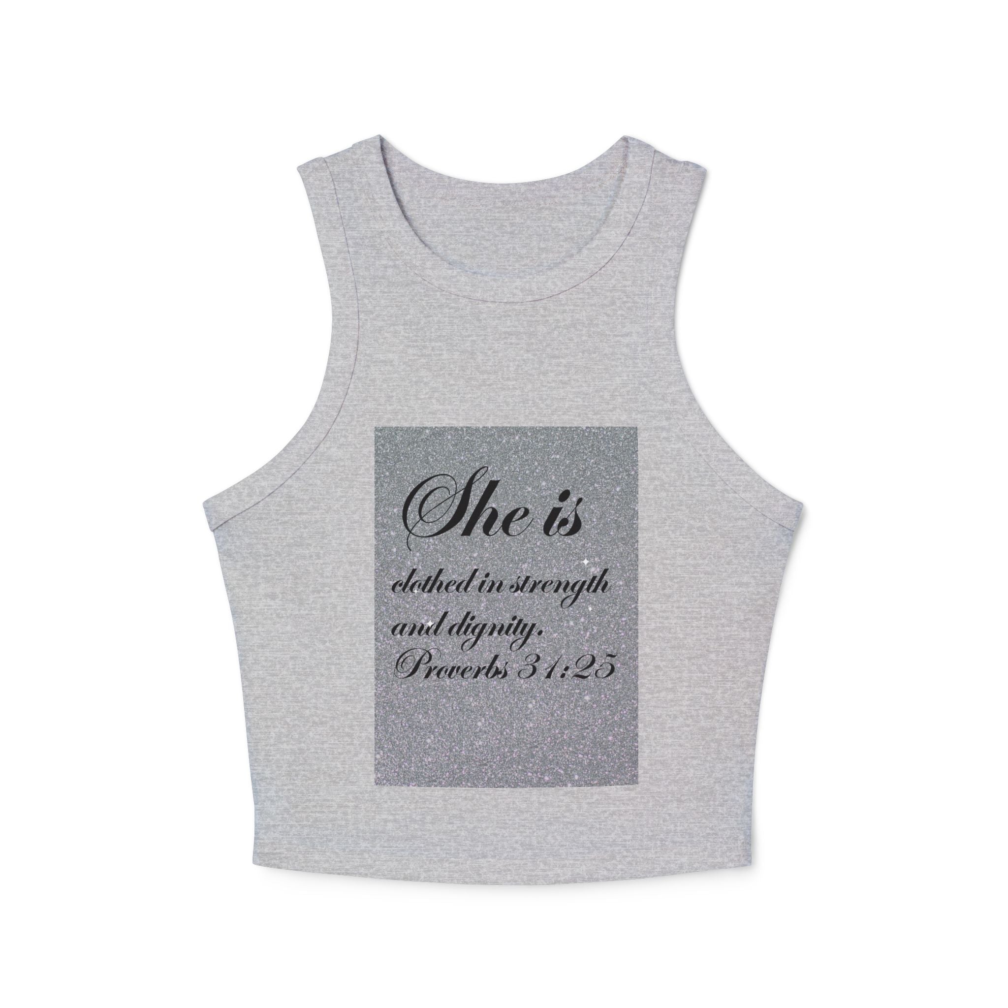 Proverbs 31:25 'She Is Clothed in Strength' Women's Ribbed Racer Tank