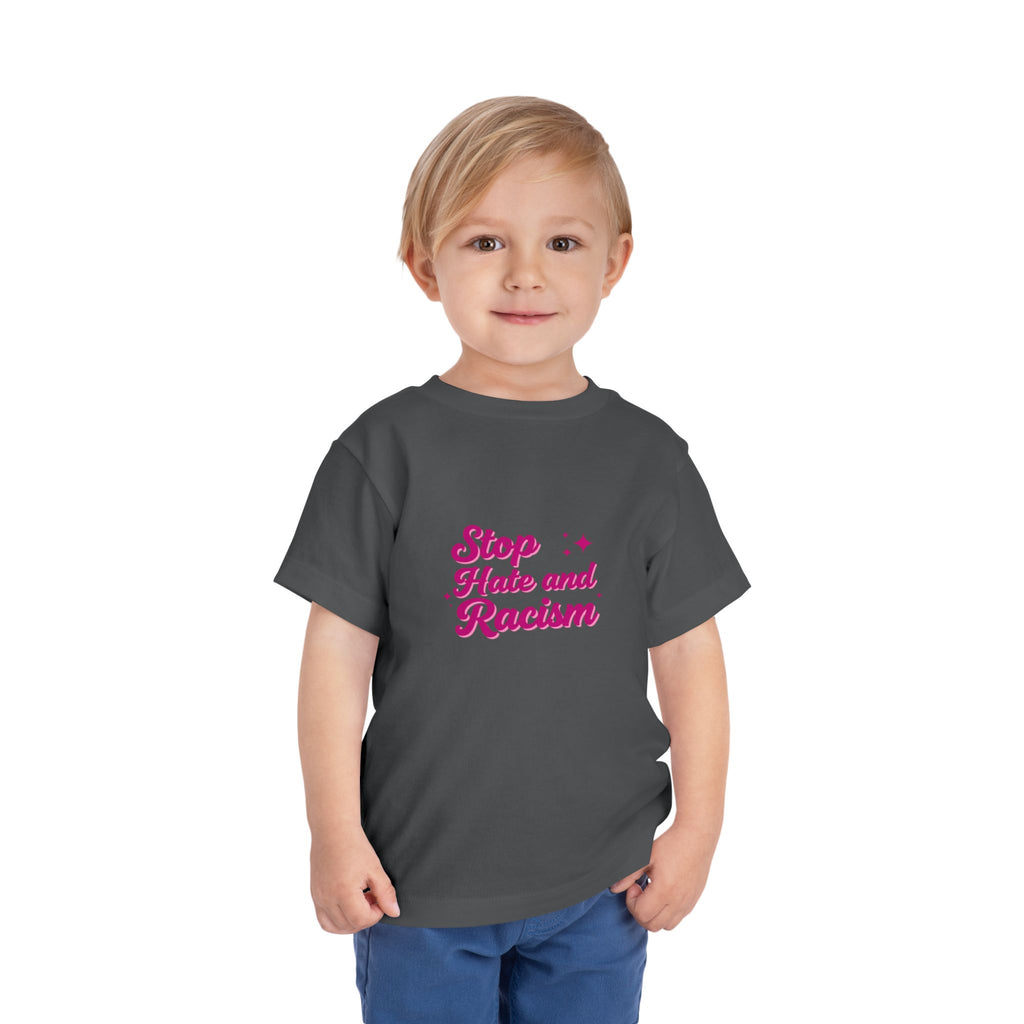 Toddler Tee "Stop Hate and Racism" — Pink Social Justice Kids Shirt