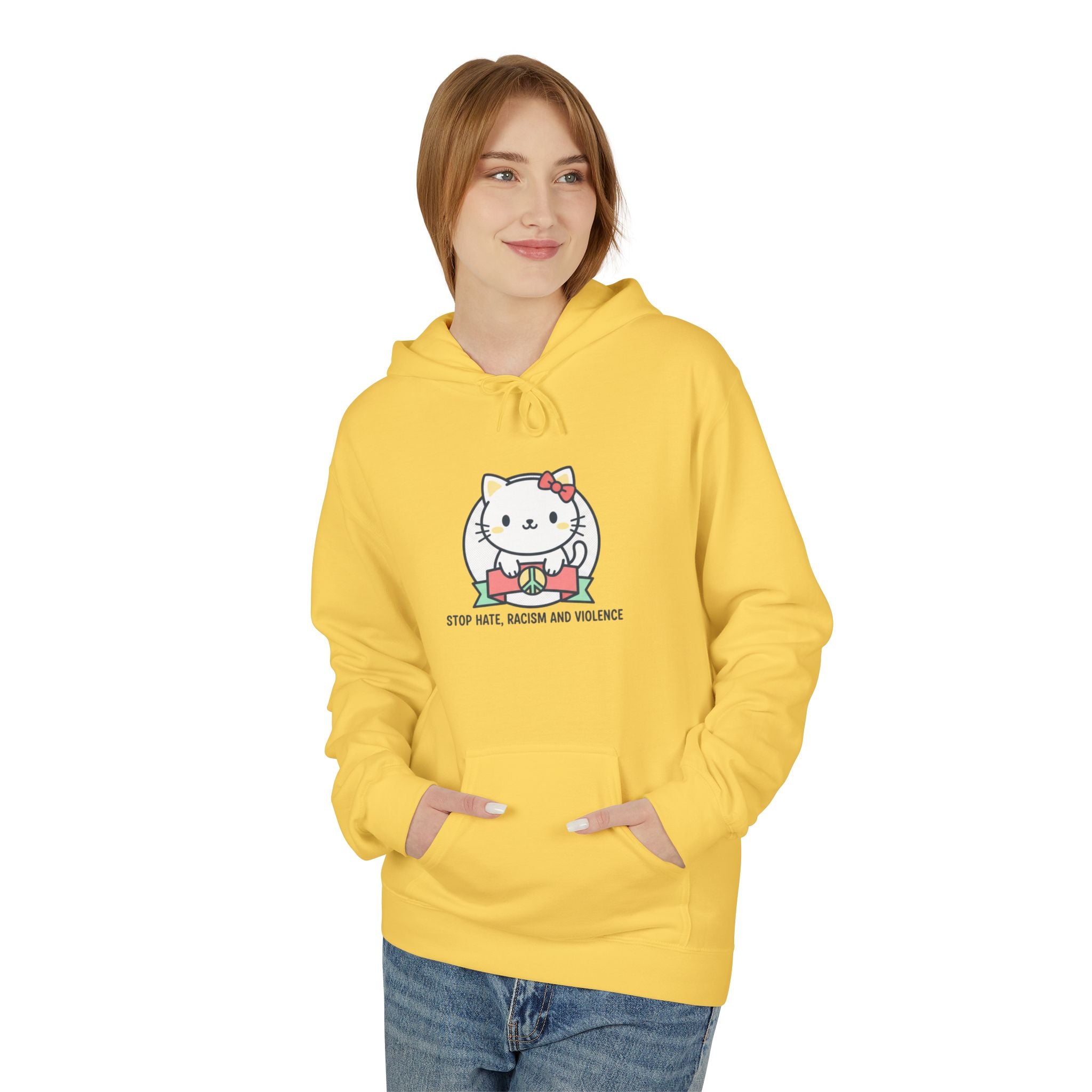 Stop Hate, Racism and Violence Cat Hoodie — Cute Anti-Racism Graphic Hoodie