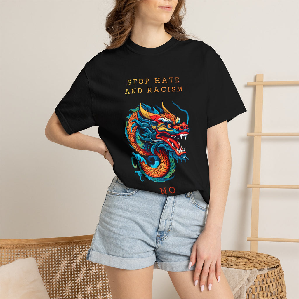 T-Shirt — 'Stop Hate and Racism, No Violence' Dragon Graphic Tee