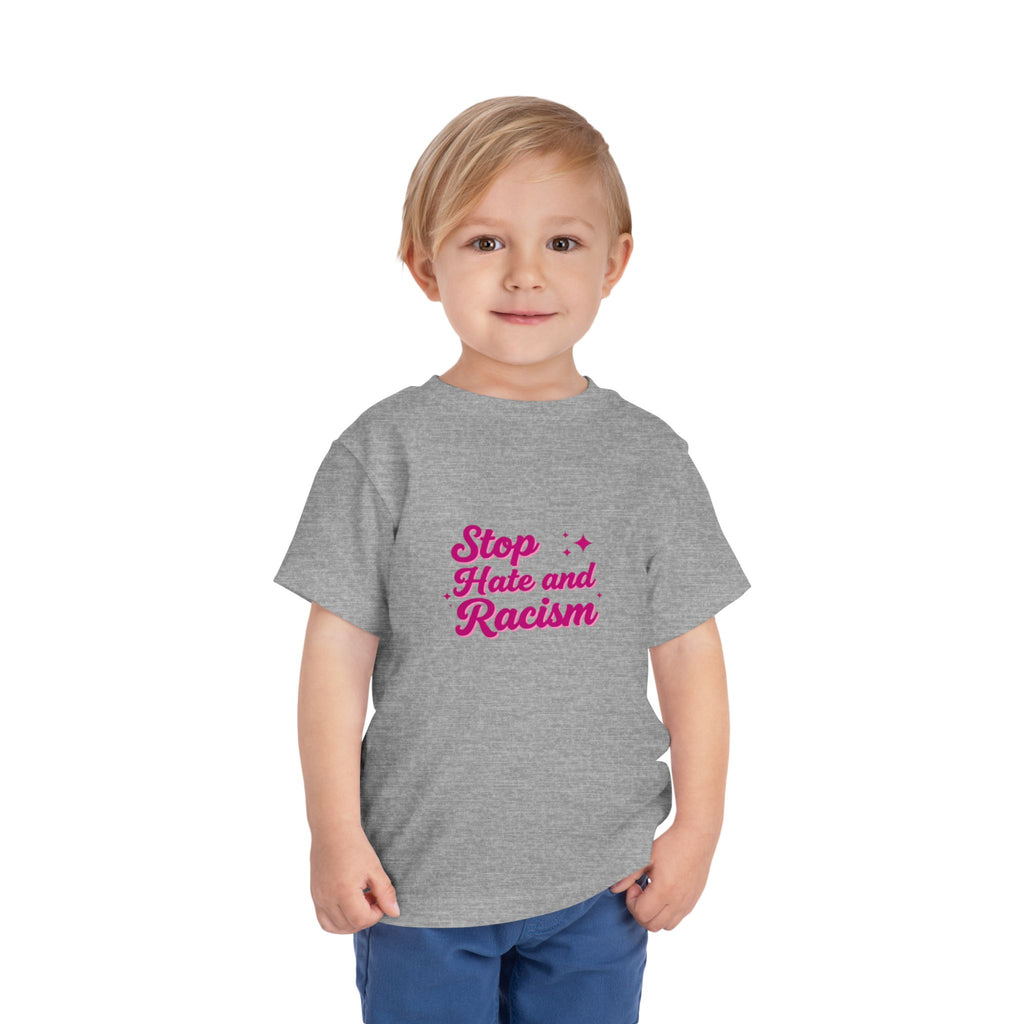 Toddler Tee "Stop Hate and Racism" — Pink Social Justice Kids Shirt